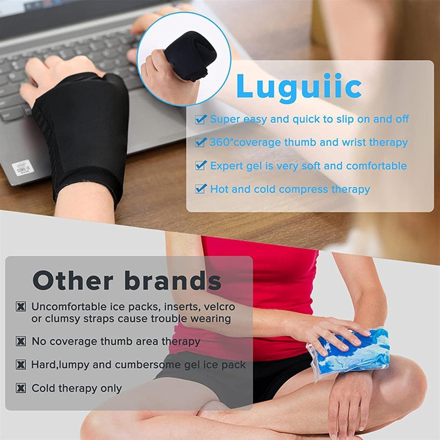 Wrist Ice Pack, Soft Hand Ice Wrap for Pain Relief, Reusable Gel Ice Pack for Injuries Hot & Cold Compress image number 3