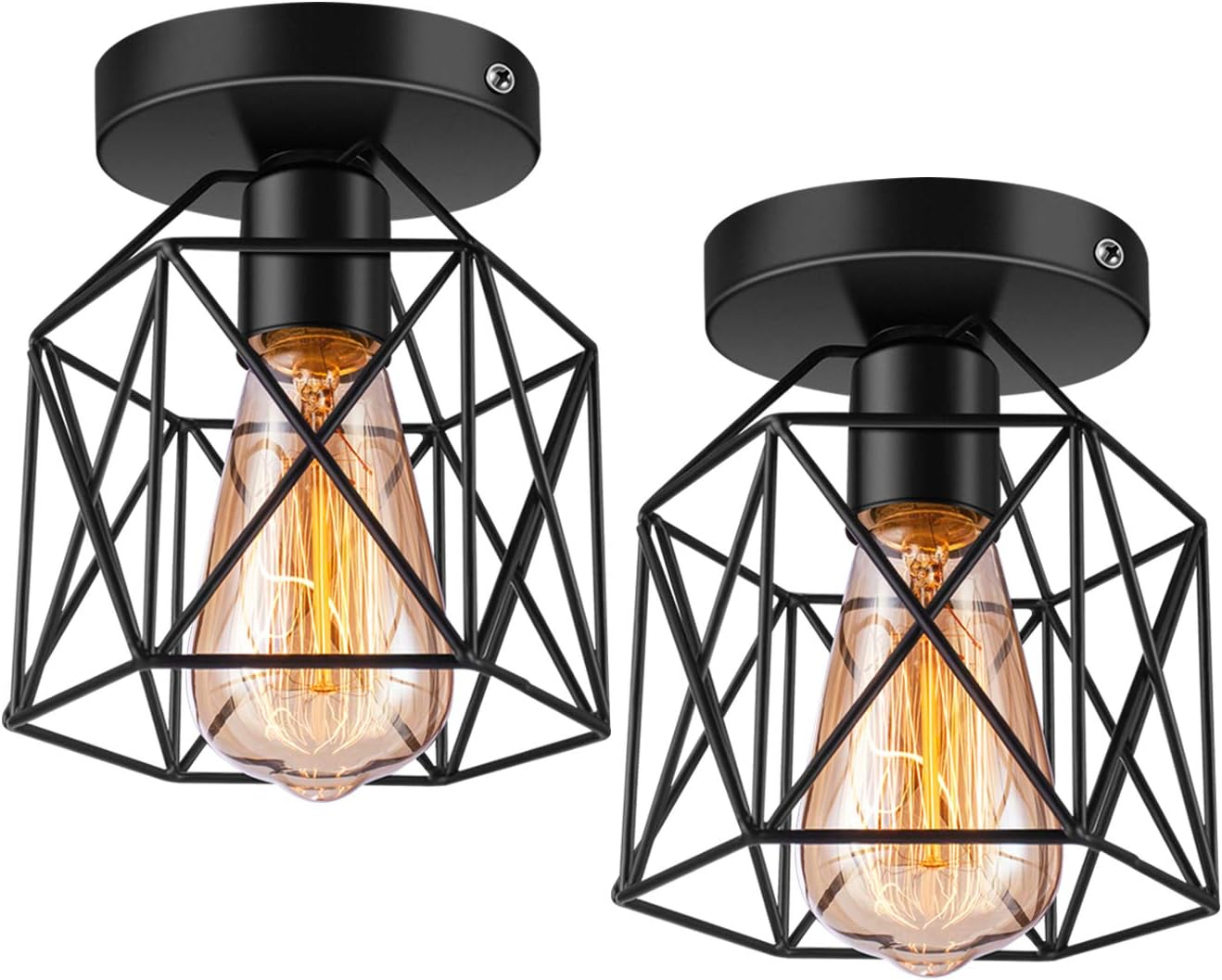 Licperron Hallway Light Fixtures Ceiling Mount, E26 E27 Retro Black Industrial Semi Flush Mount Ceiling Light for Porch Hallway Kitchen Farmhouse Lighting, 2 Pack, RV Light Fixtures, UL Approval image number 5