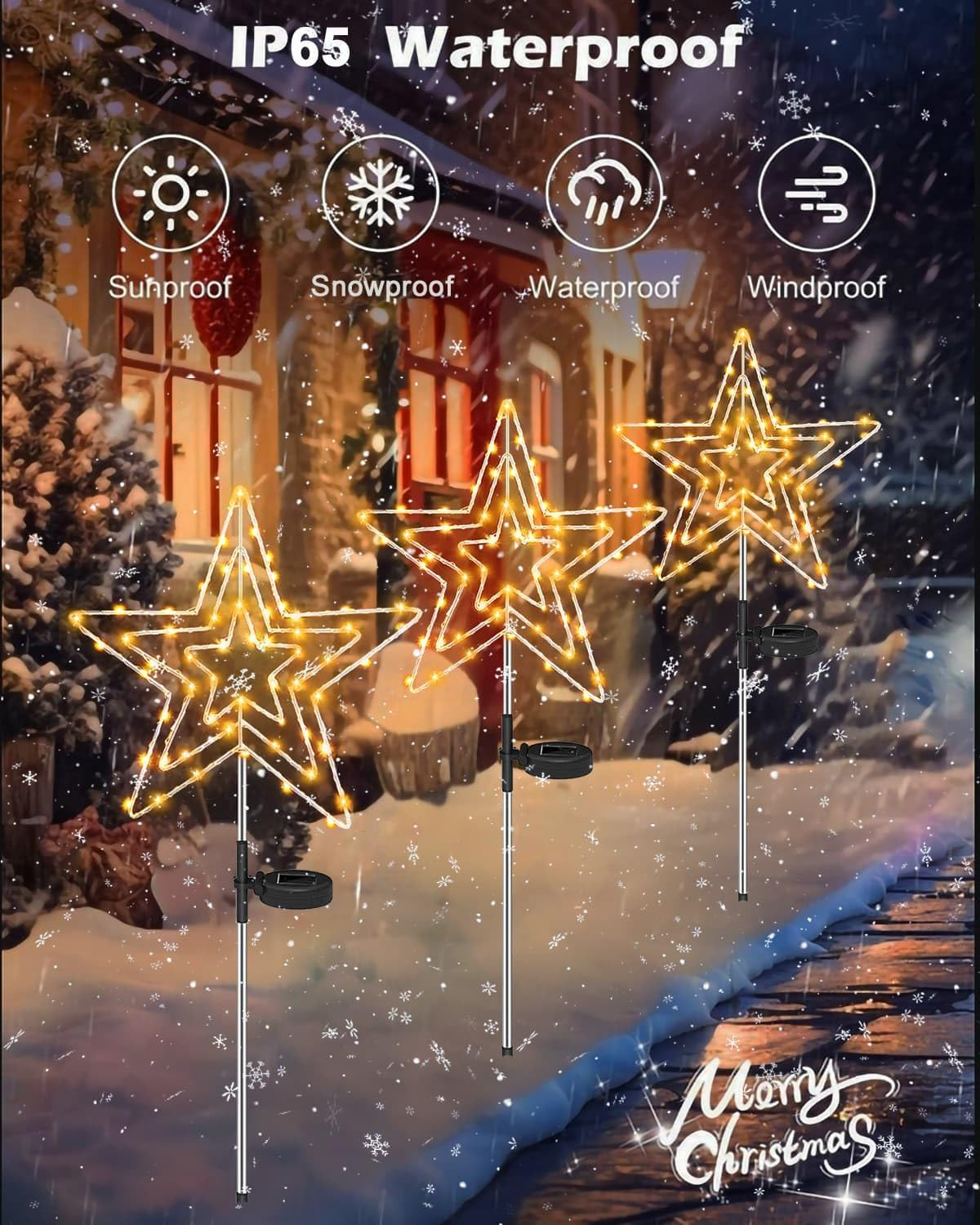 Redefun Solar Christmas Lighting Outdoor Star 2 Pieces 75 LED Garden Stake Christmas Illuminated 8 Modes Garden Stake Star Waterproof Christmas Star for Garden Christmas Decoration image number 3