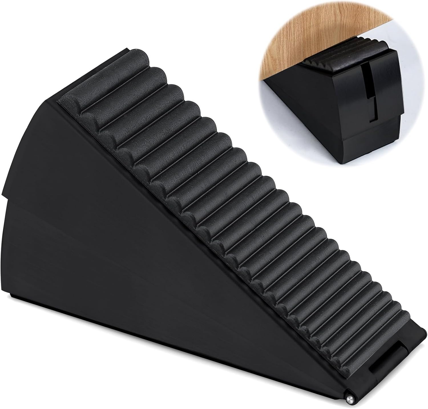 Sekonow Large Door Stopper - Heavy Duty Door Stop Wedge Stainless Steel Rubber Door Stoppers for Bottom of Door, 2.8In Tall Adjustable Doorstop Suits Any Heavy Door, Black