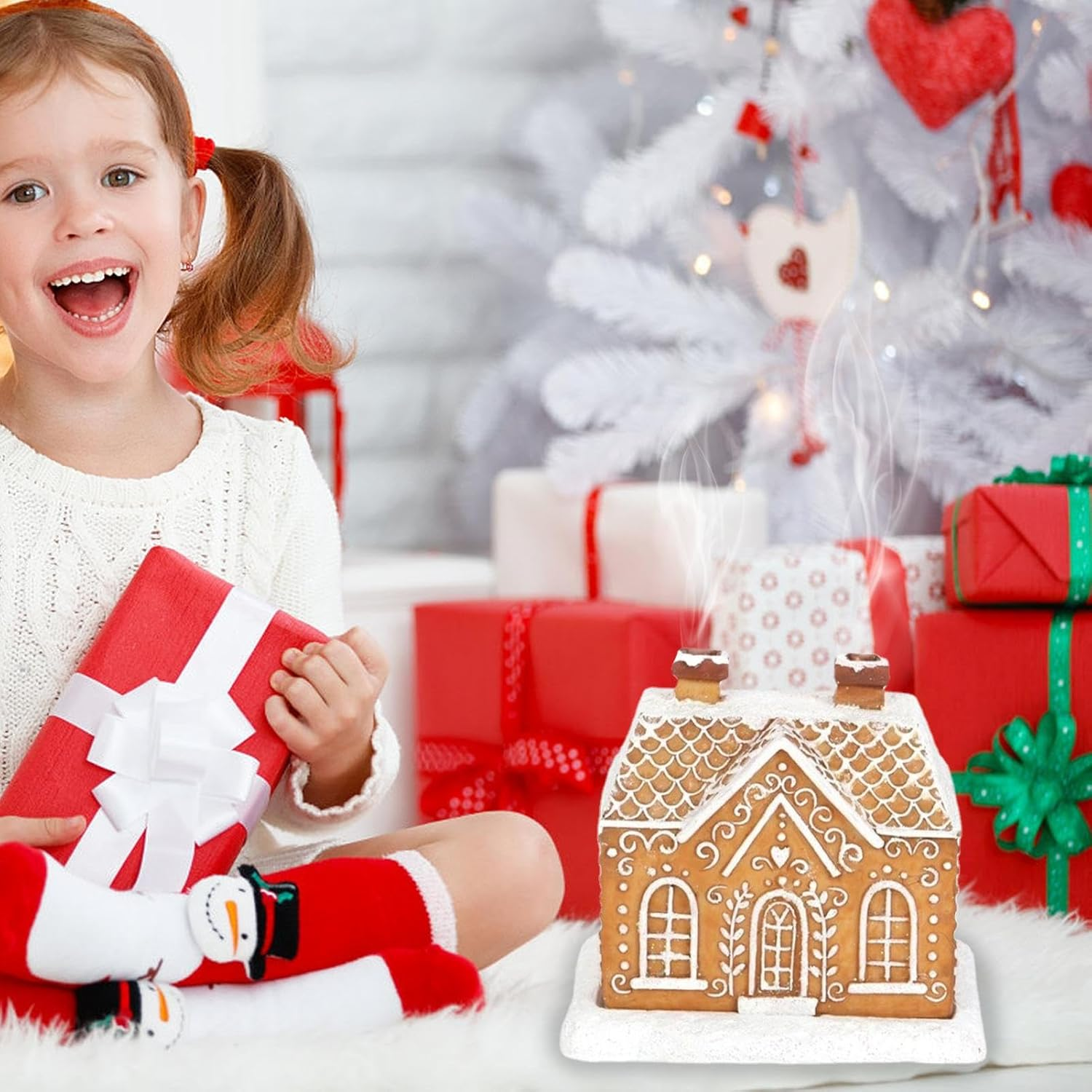 Gingerbread House Incense Burner: Resin Cabin Incense Holder for Home Kitchen Holiday image number 6