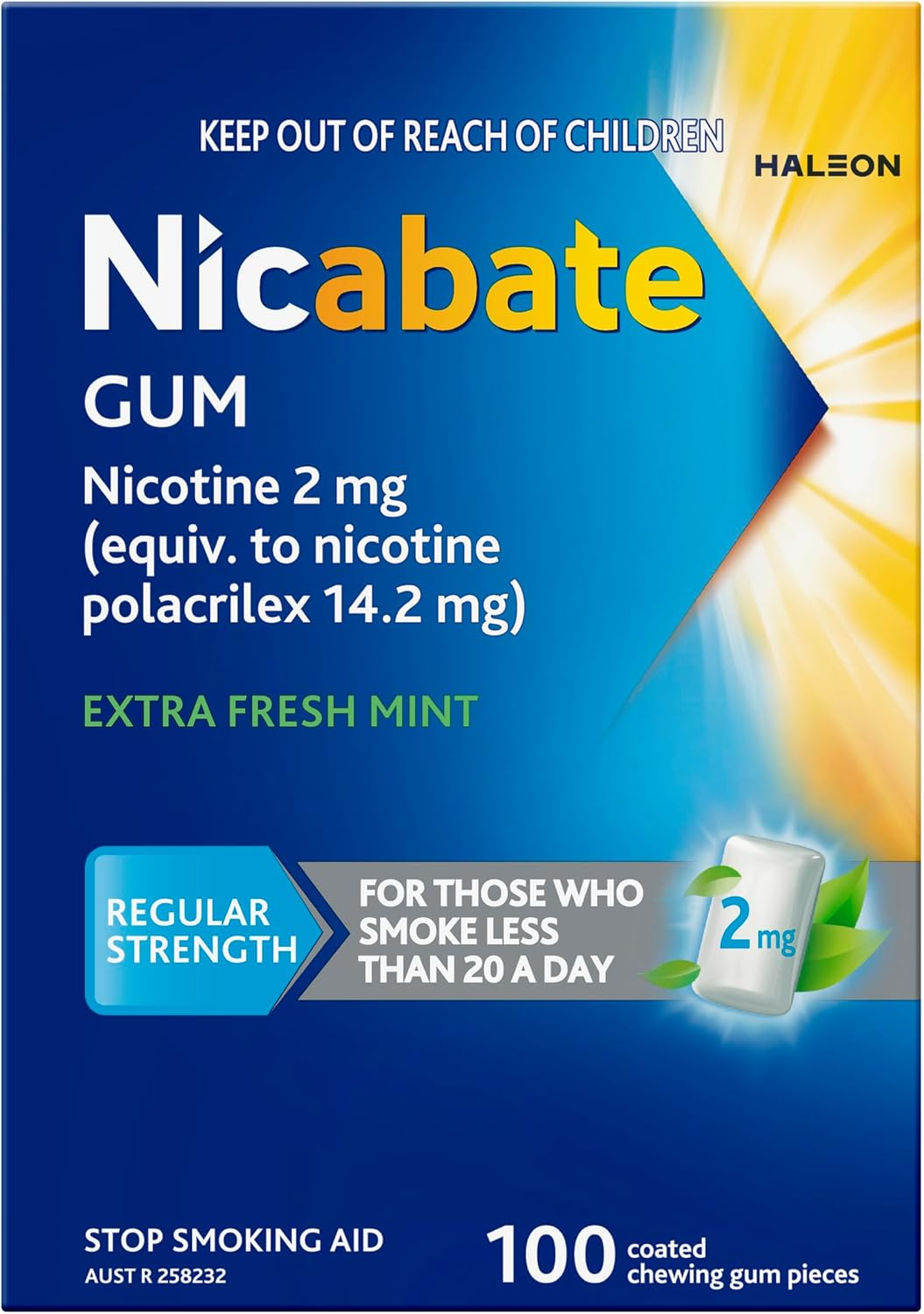 Nicabate 2Mg Extra Fresh Mint Quit Smoking Chewing Gum 100-Pieces image number 6
