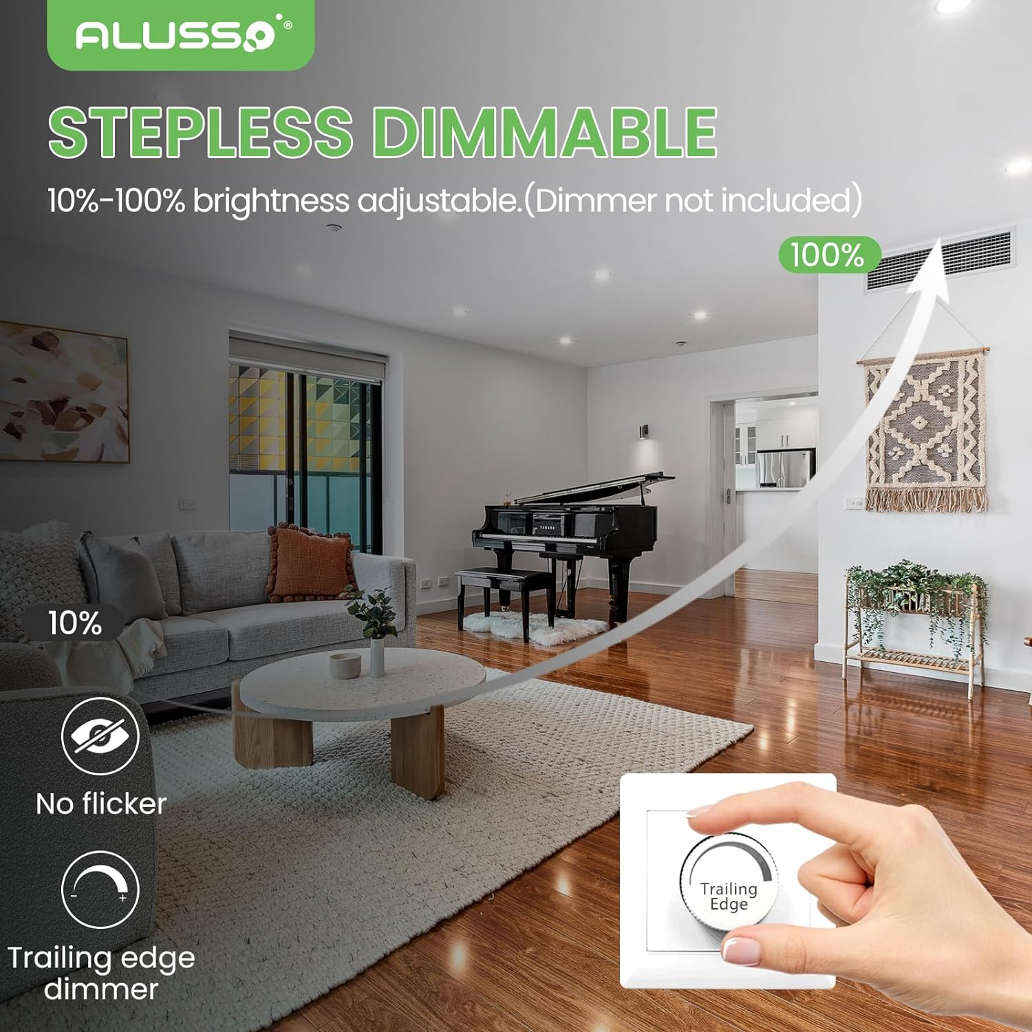 ALUSSO LIGHTING 13W LED Downlight 1150Lm Warm Natural Cool White 3000K 4000K 5700K Changeable Dimmable Flat White round 90Mm Cutout Recessed Ceiling Spot Light 230V IP44 Waterproof 10Pack image number 2