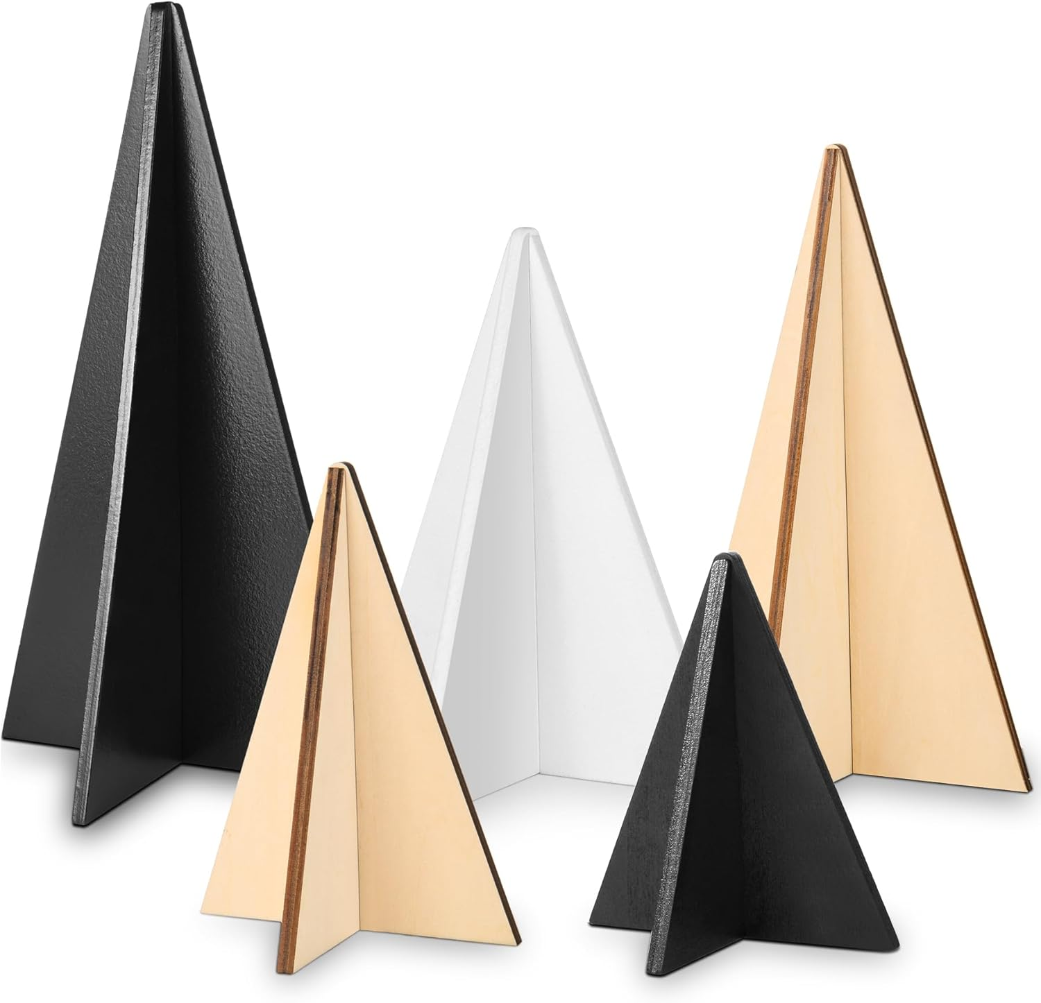 5Pcs Christmas Wooden Tree Decor 3D Farmhouse Christmas Tree Tabletop Ornaments Sanding Wooden Xmas Centerpiece for Home Office Indoor Tiered Tray Christmas Decoration image number 2