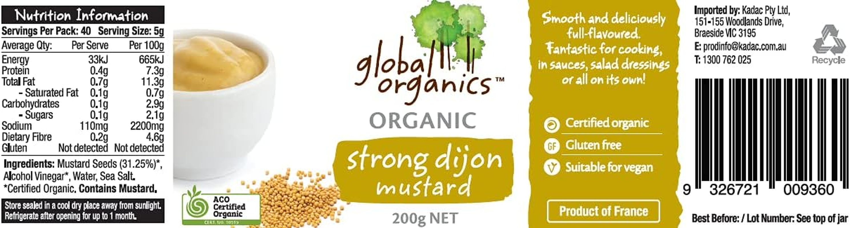 Global Organics Strong Dijon Mustard 200 G image number 3