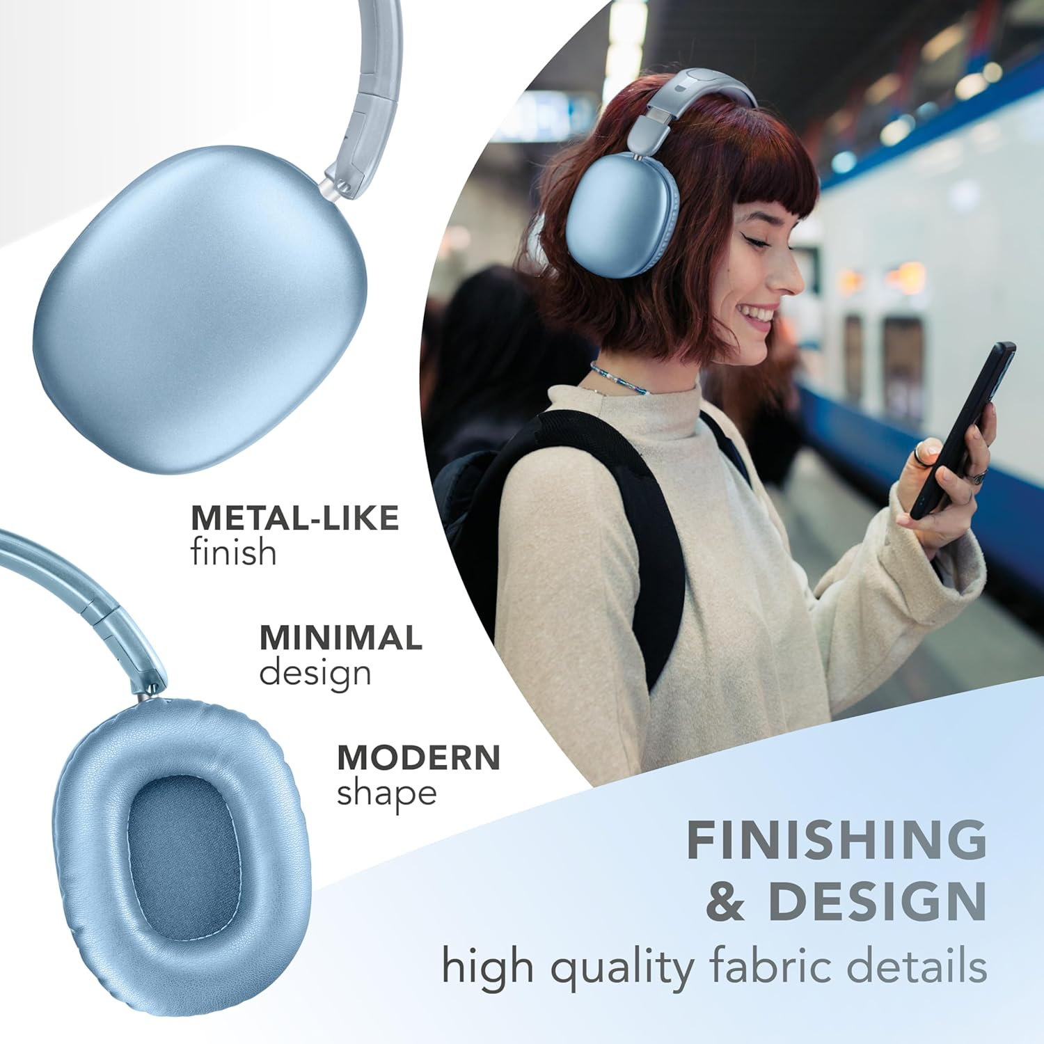 Music Sound MAXI3 Wireless Over-Ear Headphones, Active Noise Cancellation, Immersive and Crystal Clear Audio, up to 35 Hours of Playtime Non Stop, Compatible with All Devices, USB-C Charging, Blue image number 1