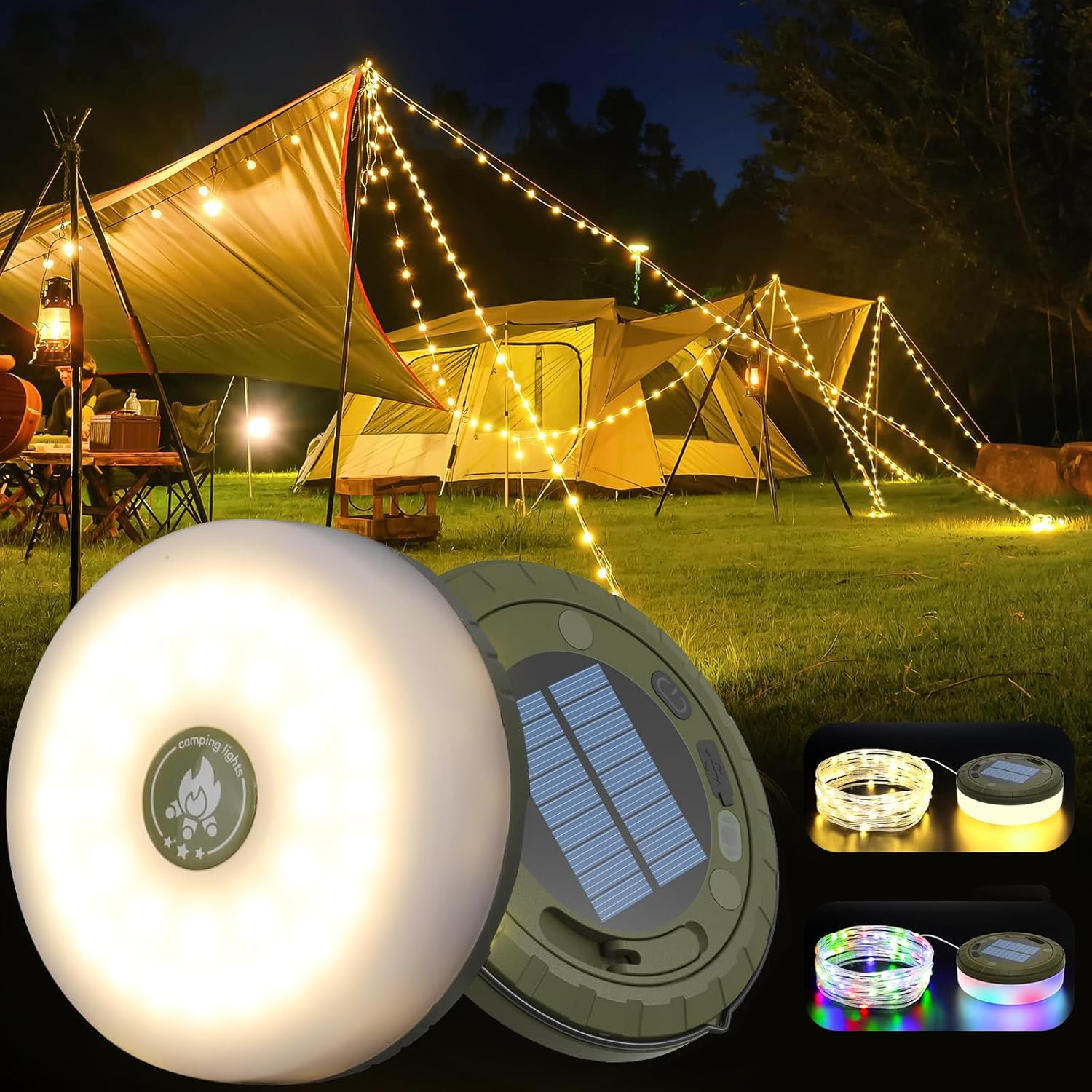 Bongu Solar Camping String Lights, 2 in 1 Rechargeable 10 M Camping Lights with 5 Lighting Modes, Waterproof Portable Tent Lighting for Outdoor Camping Hiking Awning Garden Party Festival Decor image number 3