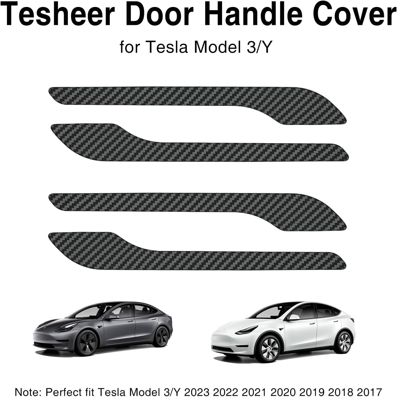 For Tesla Door Handle Sticker anti Scratch for Tesla Car Doorhandle Wrap for Model 3/Y Accessories 4PCS Door Handle Protective Tesla Accessories (Matte Carbon Fiber Textures) - Blue image number 4