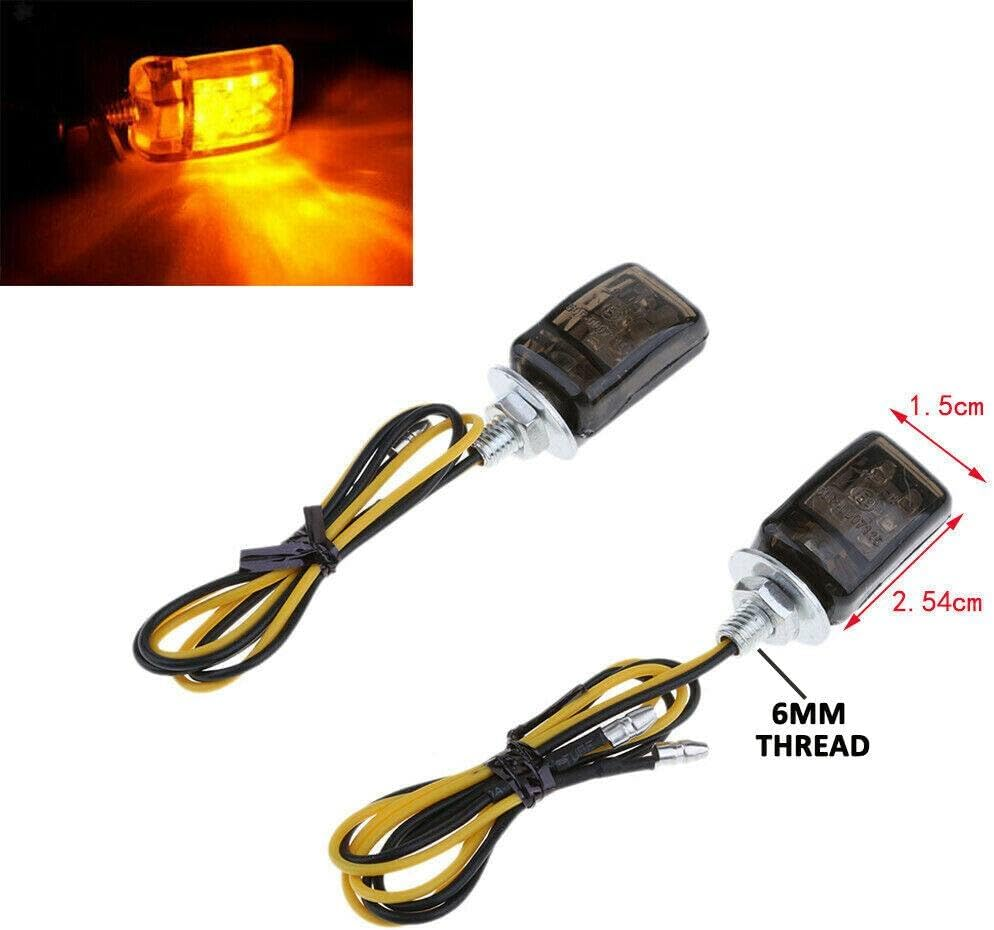 TDR 2Pcs Motorcycle LED Turn Signal Indicators Chrome Micro Mini Tiny Small Amber Light 6Mm Thread Plastic Glass Universal Fit Left Right Pair image number 4