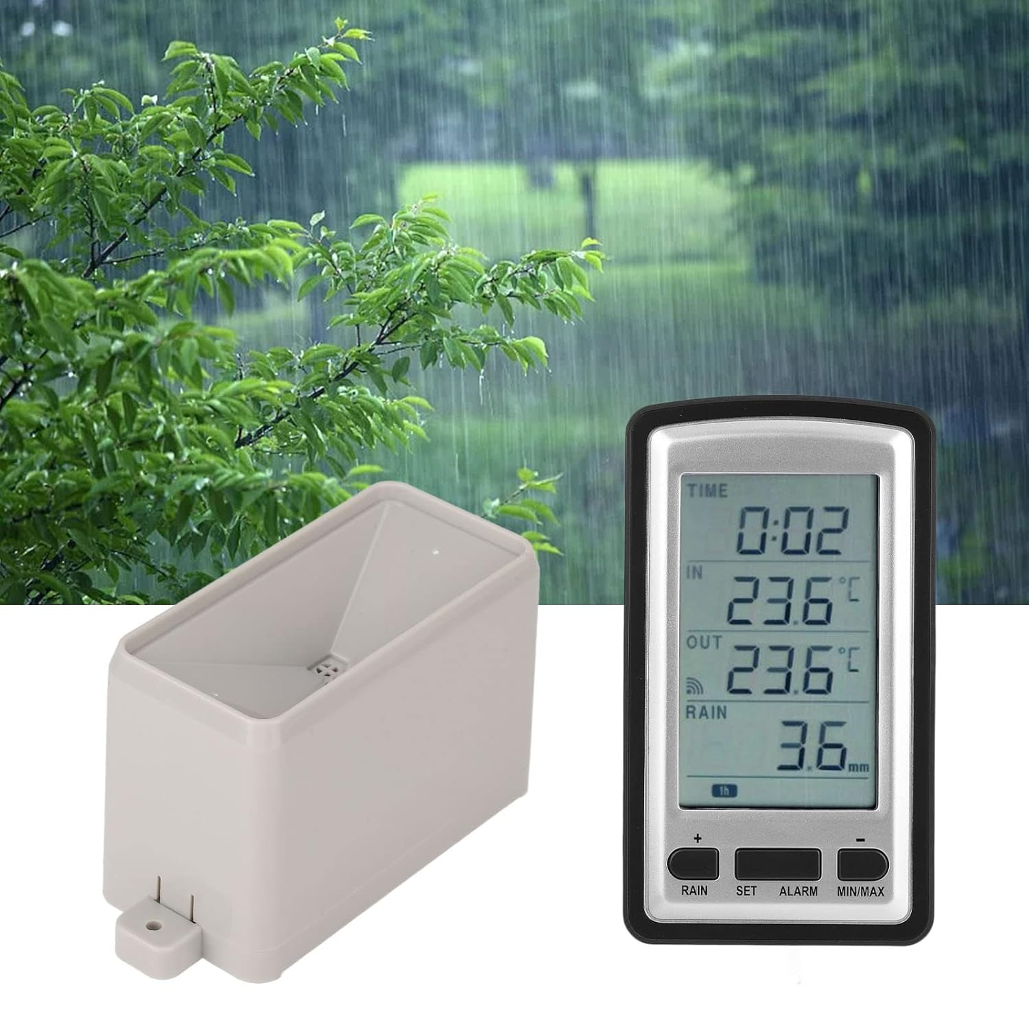 Wireless Rain Meter, Digital Rain Monitoring Gauge Meter with RCC Transmission, Rainfall Data Display, Durable Household Weather Station Meter for Dining Room, Living Room
