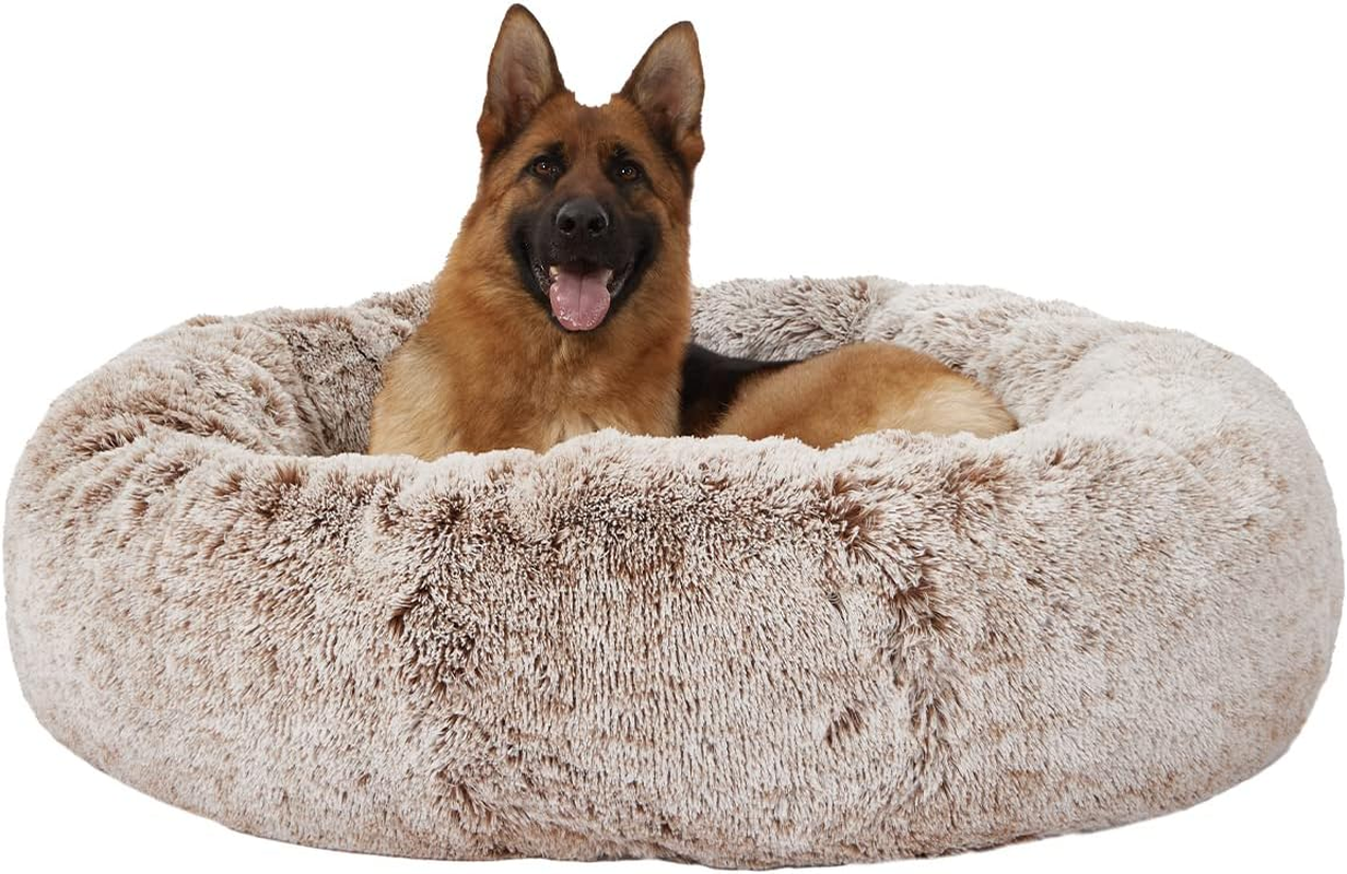 Bedfolks Calming Donut Dog Bed, 91CM round Fluffy Dog Beds for Large Dogs, Anti-Anxiety Plush Dog Bed, Washable Pet Bed with Non-Slip Bottom (Light Blue, Large)