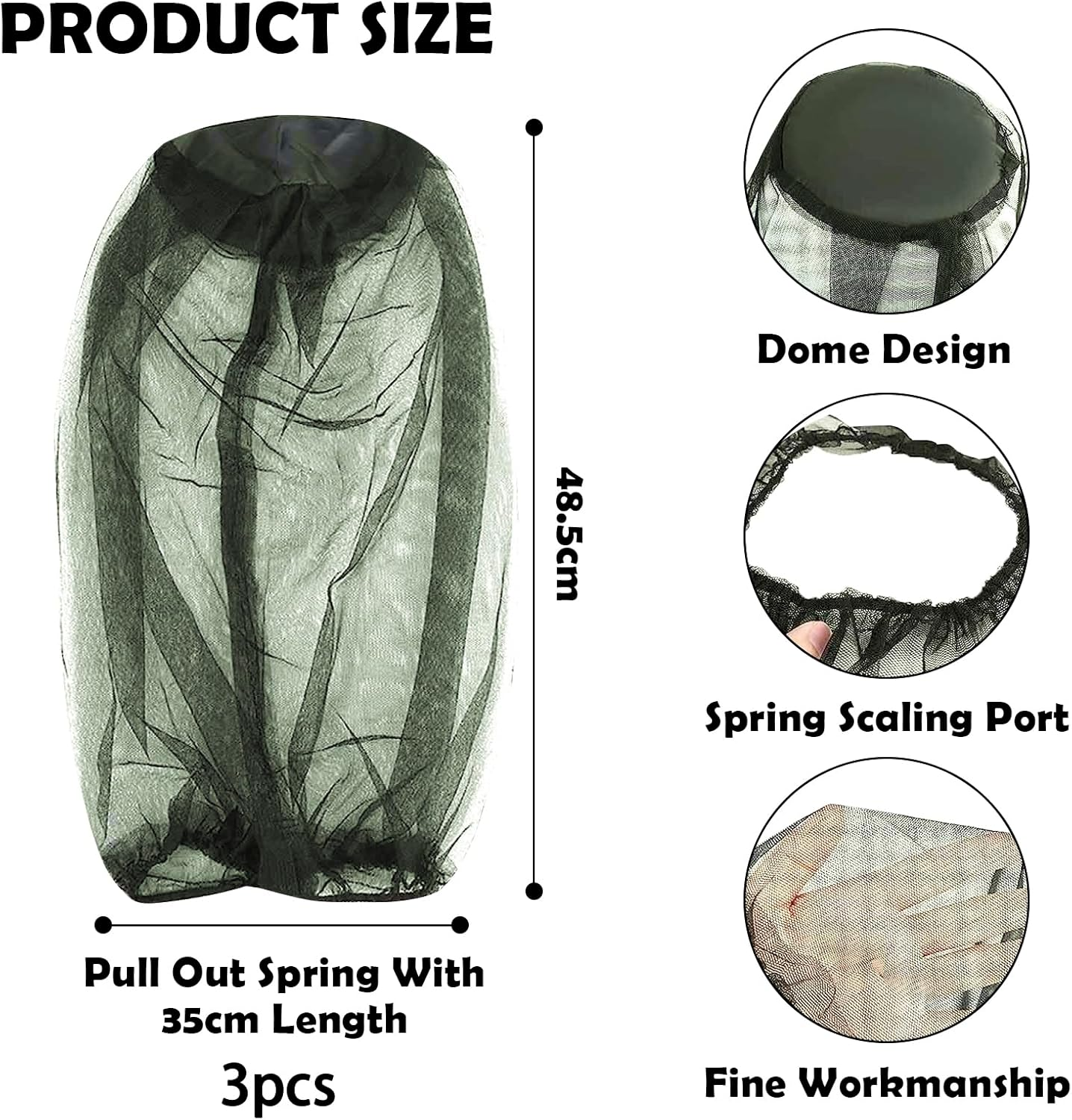 Juscuca 4 Pack Mosquito Head Net Premium Breathable Insect Shield Face Mesh, Perfect for Outdoor Activities like Fishing, Camping, Hiking image number 5