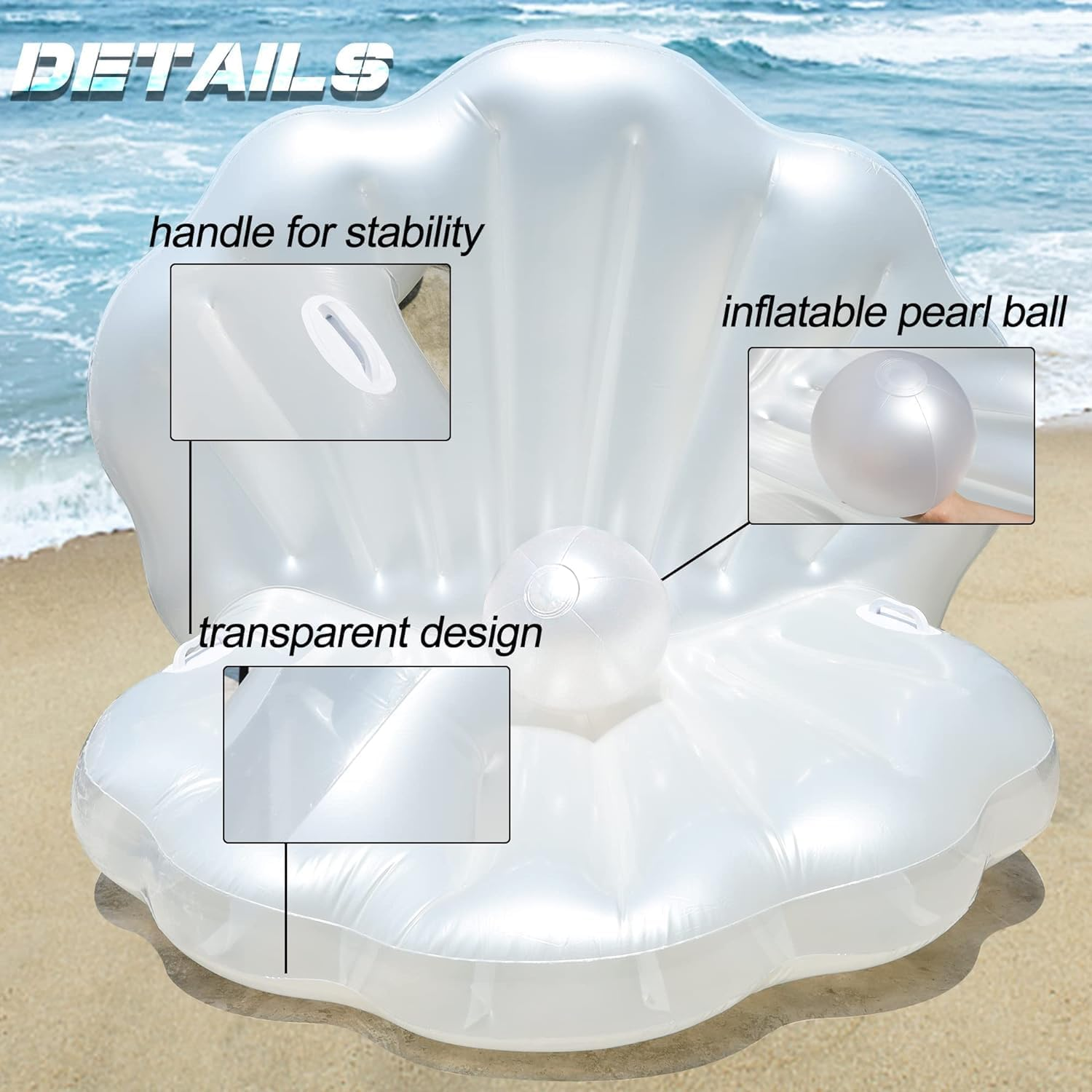 Inflatable Seashell Pool Float, Blow up Giant Clam Floatie with Pearl Ball, Shell Pool Floating Ride on Raft Chair for Swimming Pool Summer Beach Party for Adults（140Cm X 105Cm X 118Cm） image number 2