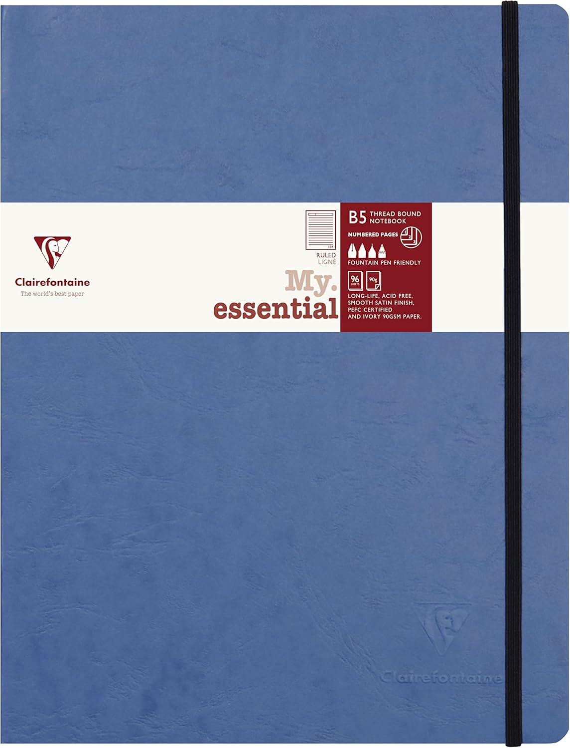 Clairefontaine 794461C - My.Essential Age Bag Notebook, Format B5 (19 X 25 Cm), with Thread Binding, 96 Sheets, Numbered, Lined, Paper Ivory 90 G, Black, Pack of 1