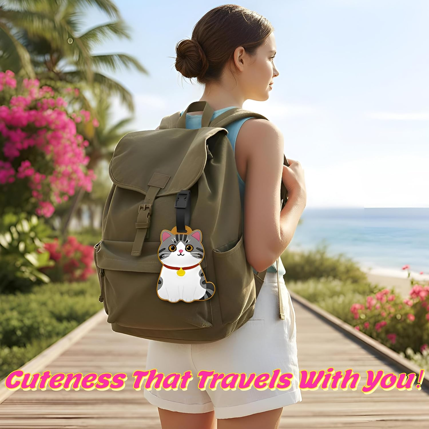 Luggage Tags for Suitcases Cute Cat Silicone Travel ID Tags for Luggage Backpack & Baggage Durable Cartoon Animal Bag Tag for Adults & Teens, American Shorthair Cat - A - Abyssinian Cat - A image number 7