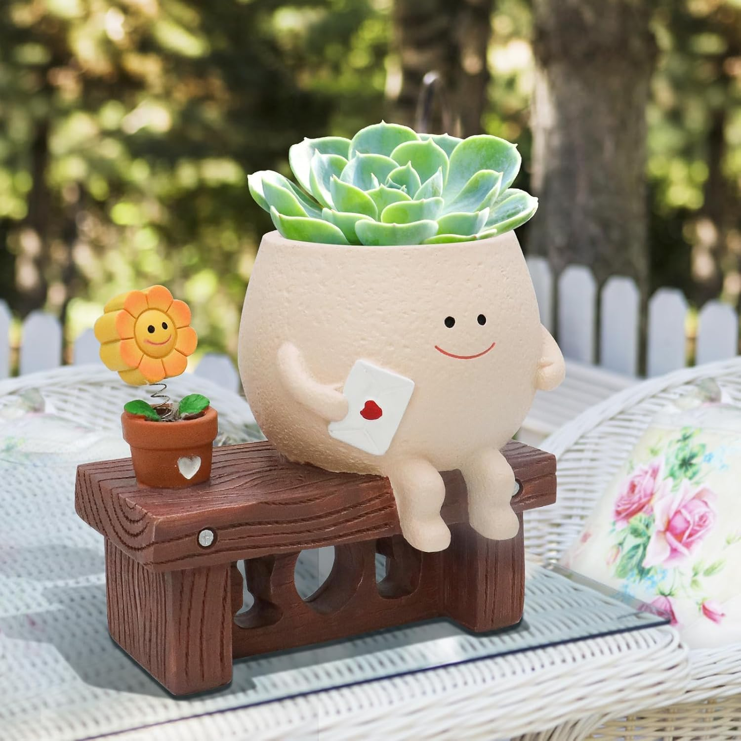 Cute Smiley Face Pot Funny Resin Head Planter Unique Succulent Pots String of Pearls Plant Indoor Outdoor Plants，Ideal Mother'S Day and Christmas
