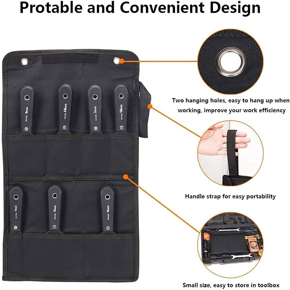 7 PCS Drywall Paint Scraper Tool Set with Storage Bag, Multi-Size Stainless Steel Putty Knives (1, 1.5, 2, 2.5, 3, 4, 5 Inch) for Spackling, Wallpaper Removal, Plaster Scraping & Mud Application image number 1