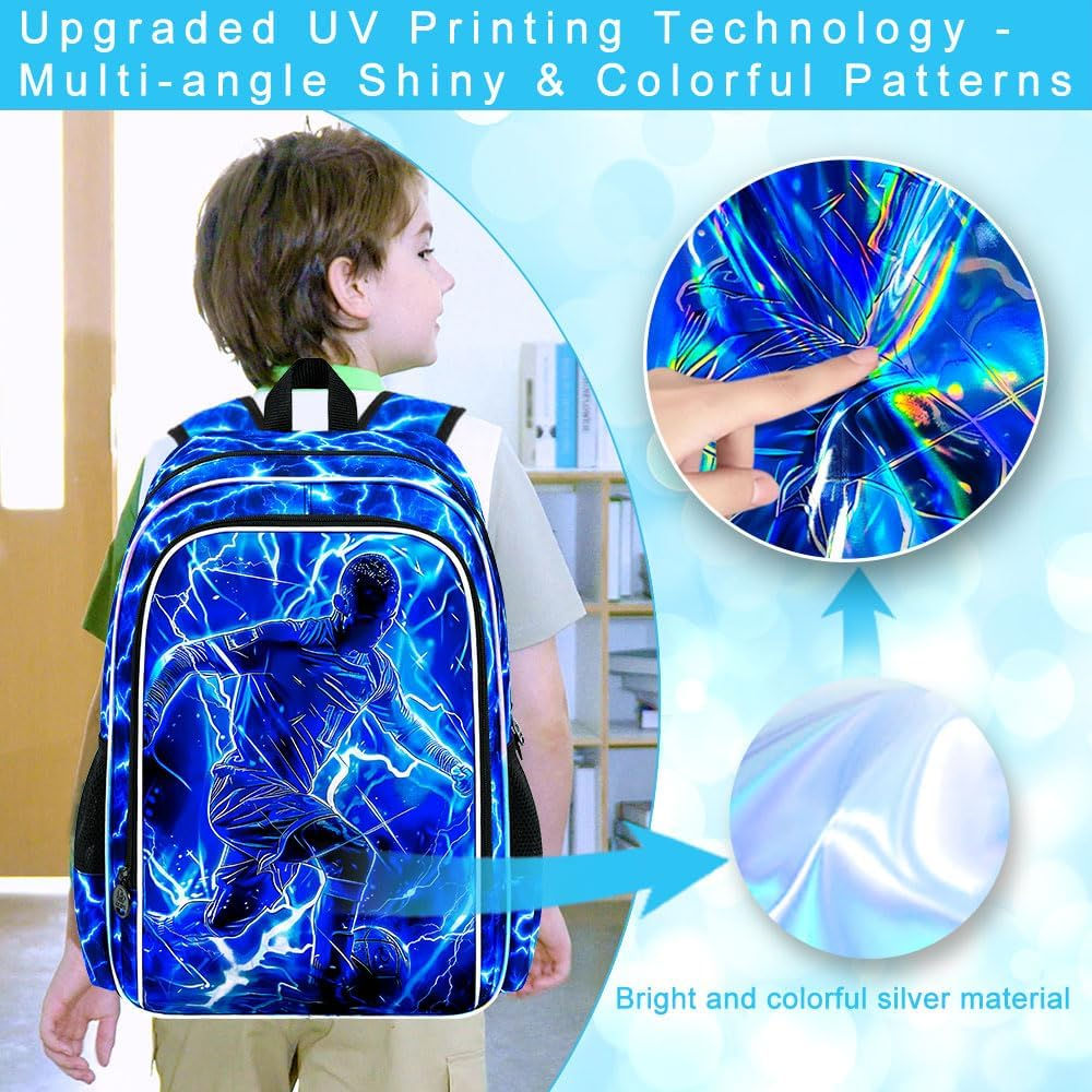 'ZLYERT 16'' Boy Backpack, 3Pcs Dinosaur Gamer Car Bookbag for Elementary Preschool Toddler, Kids Backpacks with Lunch Box' - Dinosaur Blue 01 image number 2