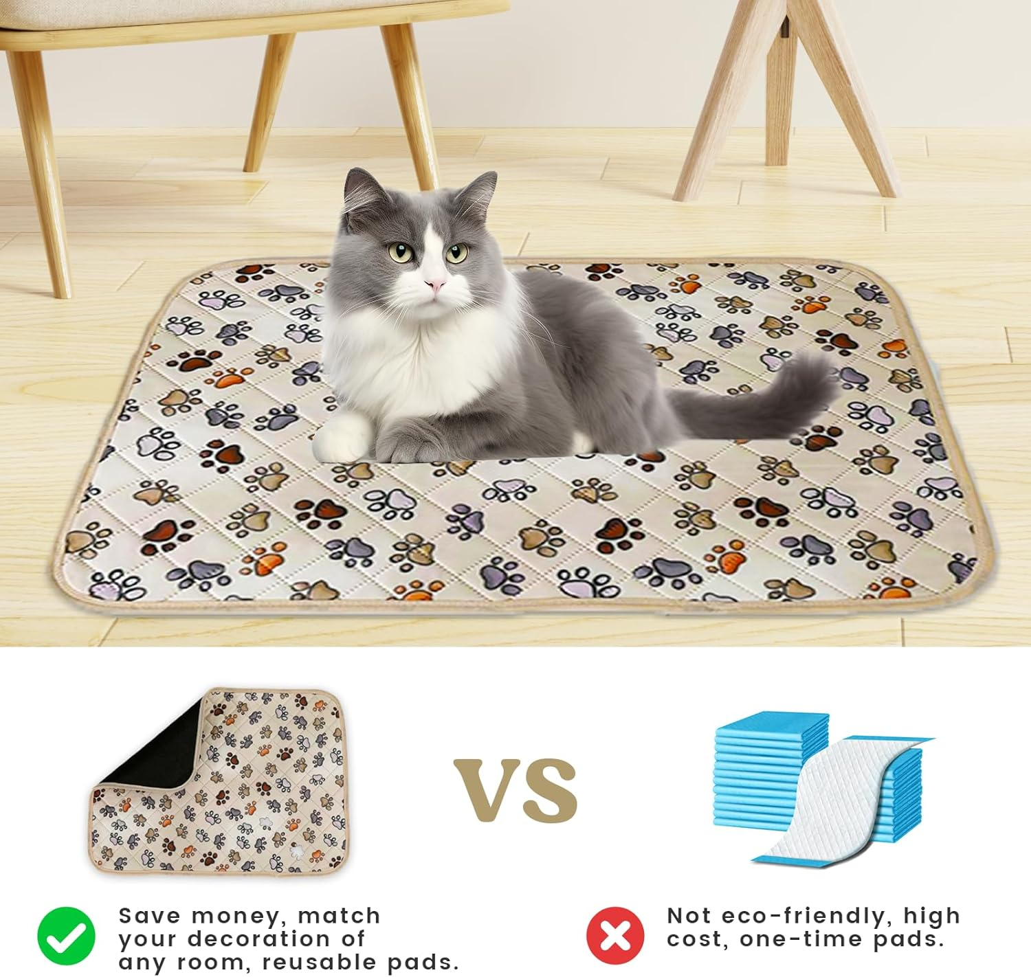 Tawyot Washable Pee Pads for Dogs 2 Pack Reusable Puppy Pads Waterproof Protect Floors Potty Crate Great for Dog Cat Rabbits Small Breeds Color Paw 24 Inch image number 6