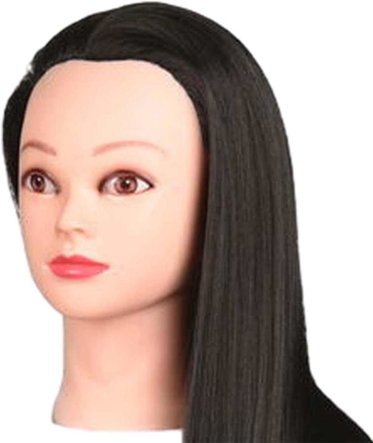 Amagogo Hair Training Head Mannequin Manikin Head Synthetic Fiber Hair Long Hair for Cutting Cosmetology School Students Barber Shop Hair Stylist, Black with Makeup image number 6