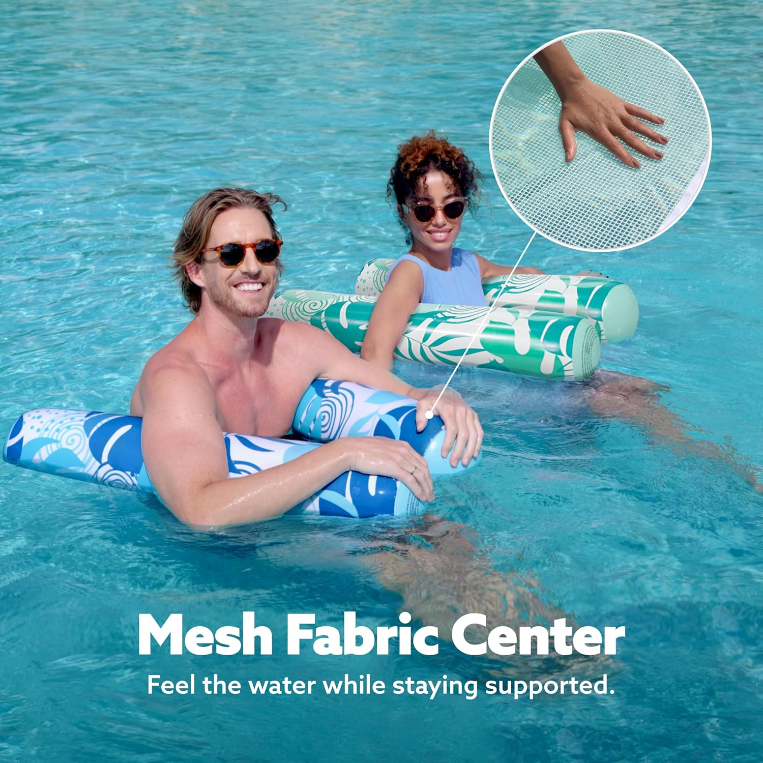 SLOOSH 2 Packs Hammock Pool Floats Adults, 4-In-1 Multi-Purpose Inflatable Pool Floats PVC Water Hammock Lounge Floaties image number 1