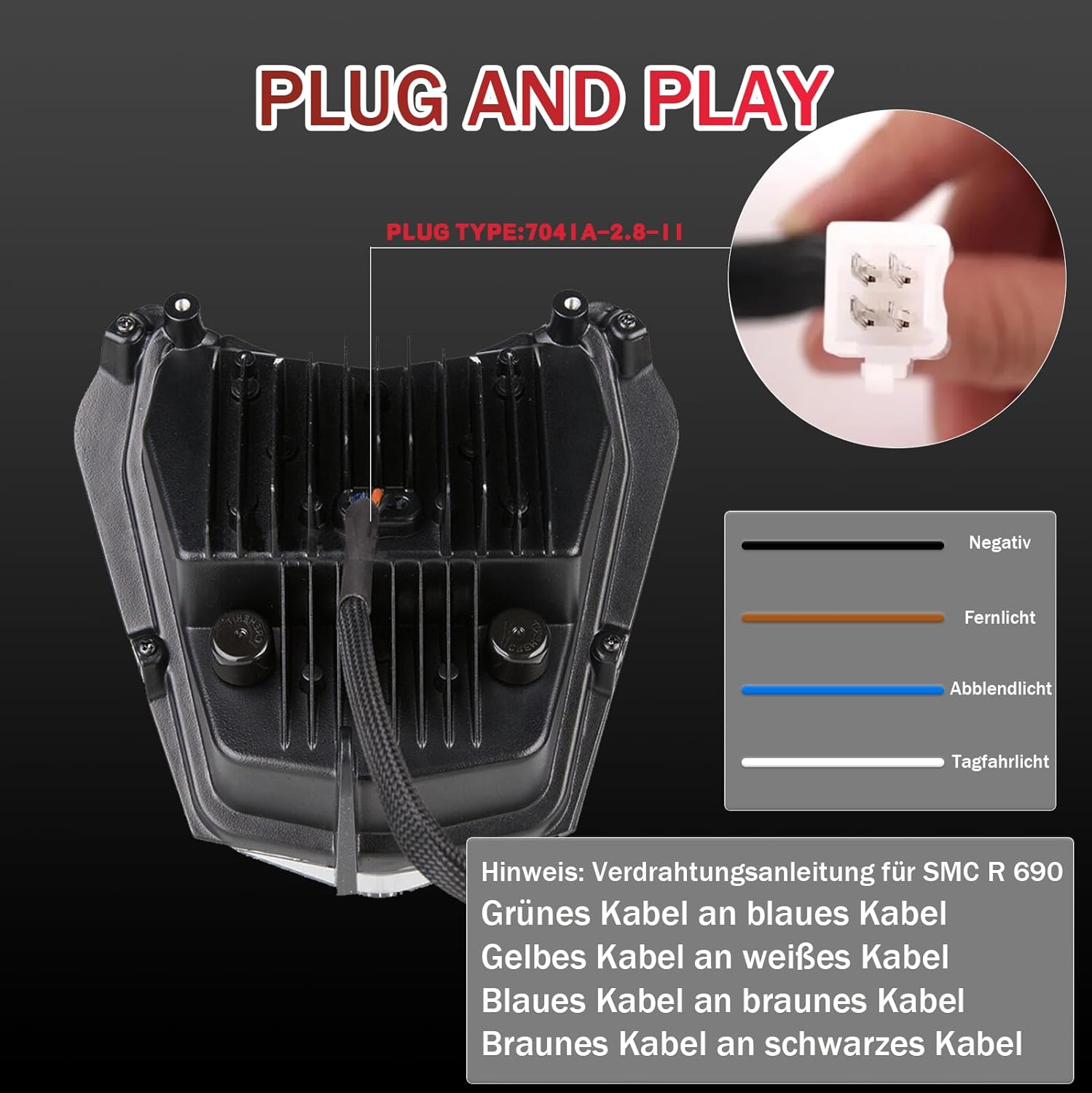 LED Motorcycle Headlight E-Approved for KTM EXC XCW 250 350 450 500 2014-2023 SMC-R 690 Enduro 2019-2023 image number 1