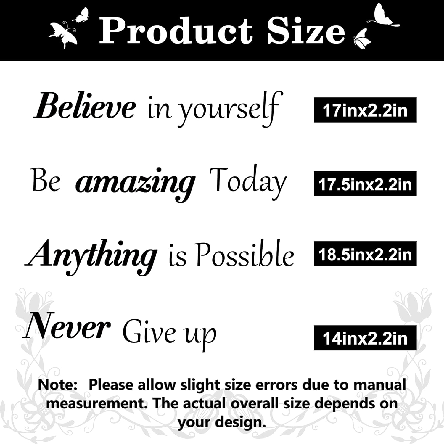 Inspirational Wall Stickers Quotes Letter Wall Art Stickers Motivational Removable Wall Decor Positive Word Butterfly Decals Peel and Stick for Bedroom Living Room Hallways Family Office Classroom image number 4