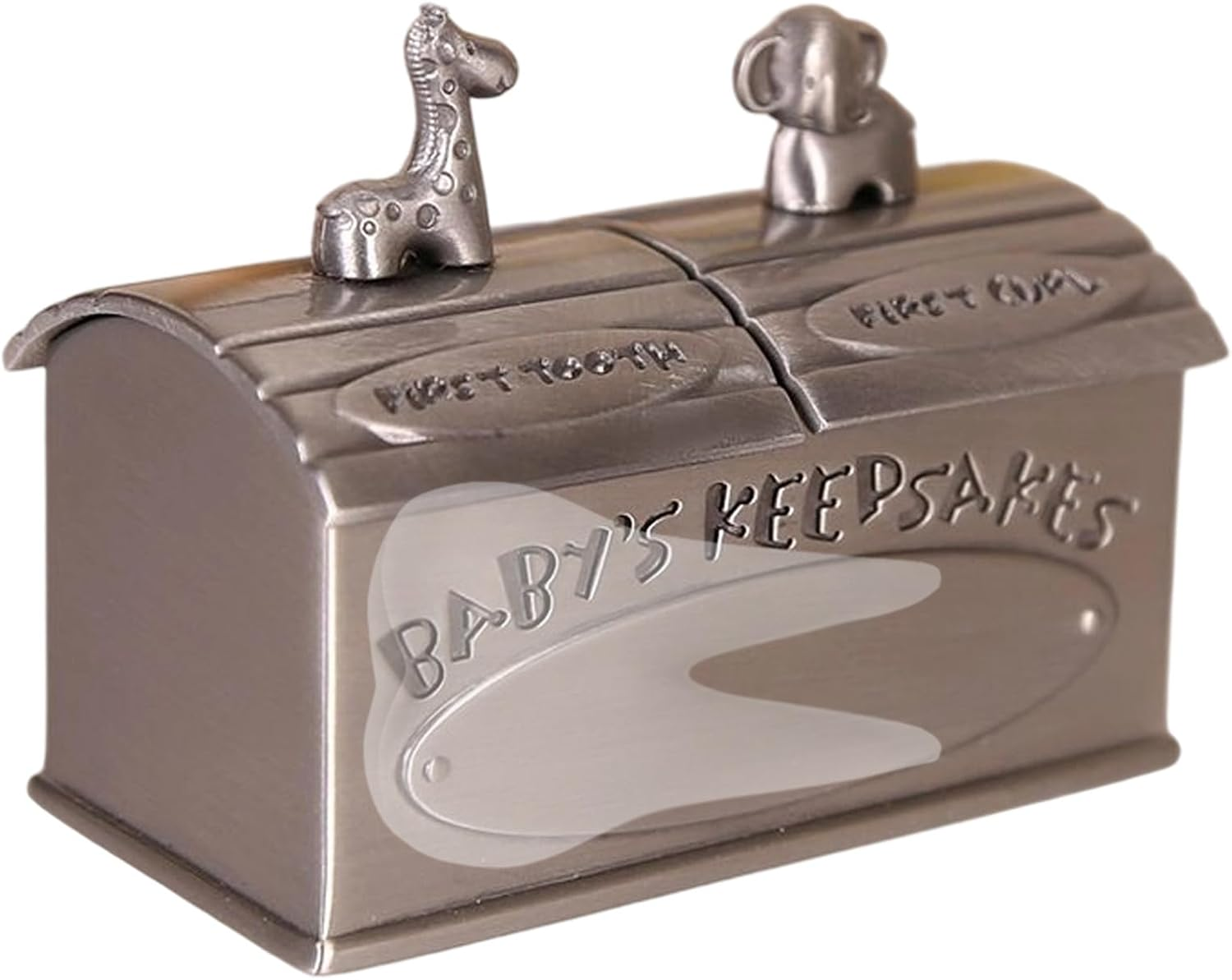 First Tooth Keepsake Box,Zinc Alloy Tooth Fairy Box Cute Animal Design - Elegant Memory Tin for Children Toddler Girls Baby Kid Birthday Shower - Silver image number 4