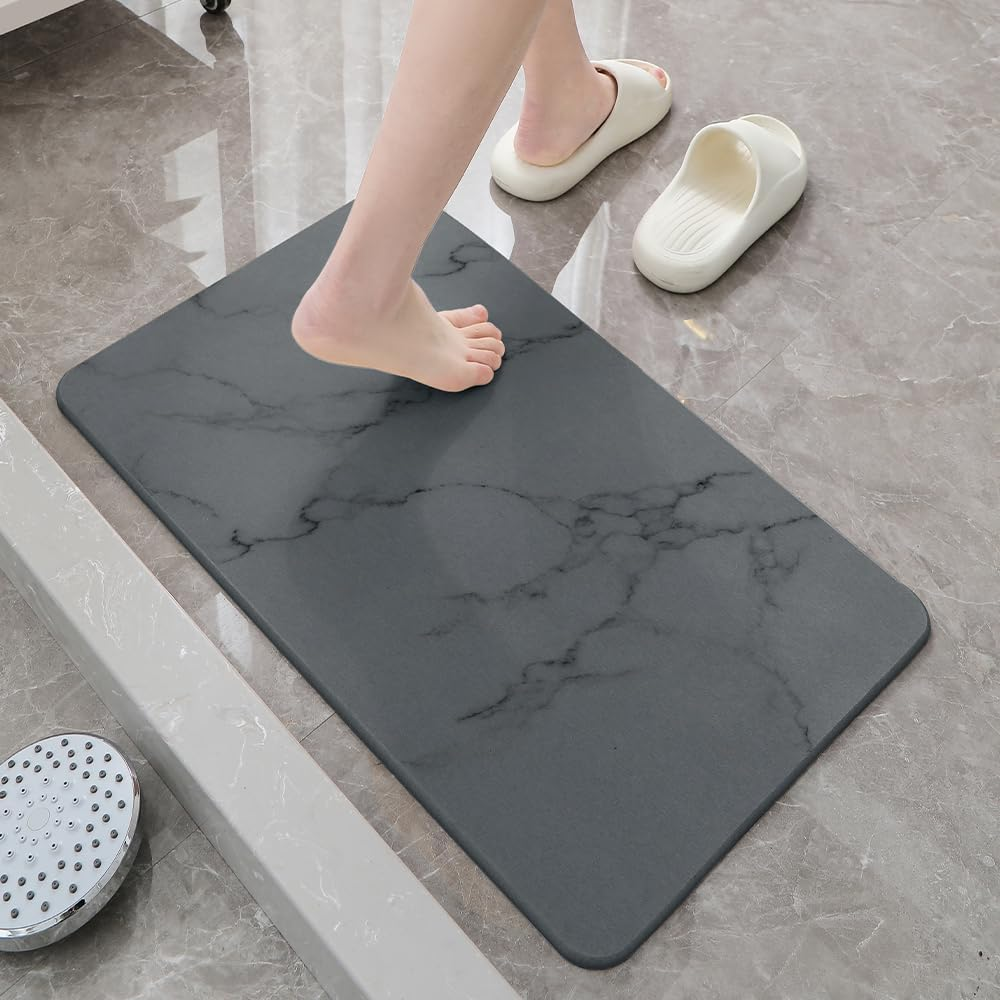 New Oriental Hard Diatomite Bath Mat (Marble Print) - Dark Grey