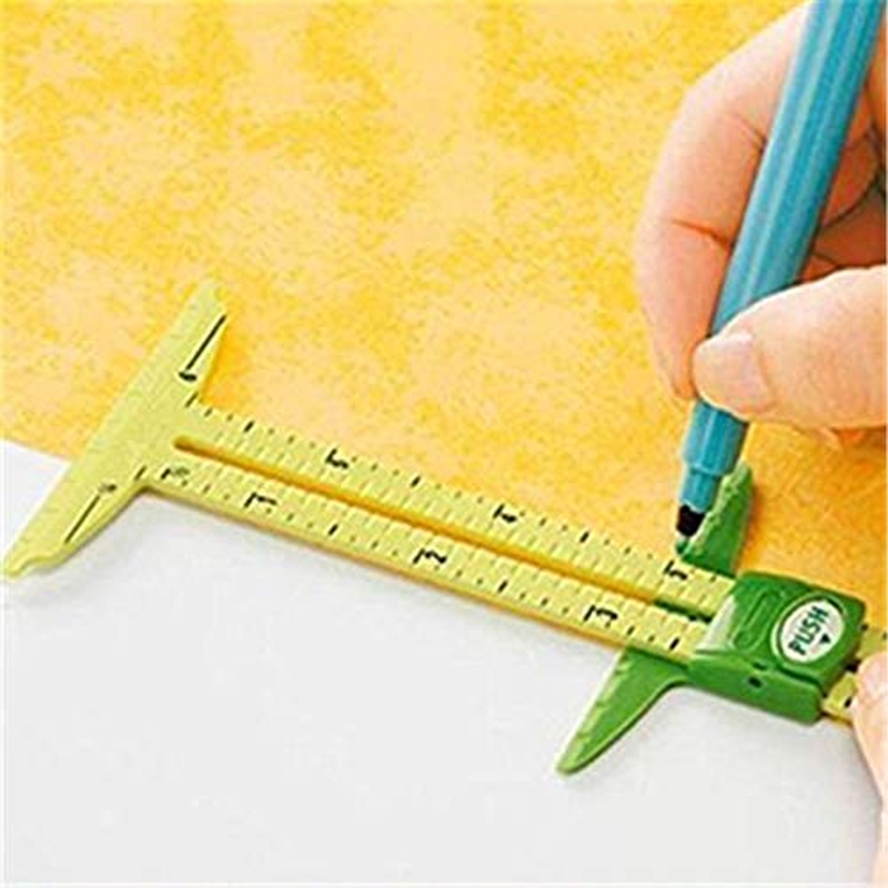 TF T-Shaped Sliding Gauge Sewing Measuring Ruler Tool No Hassle Triangles Gauge Handy Hem Gauge Seam Allowance Buttonhole Spacer and Circle Compass