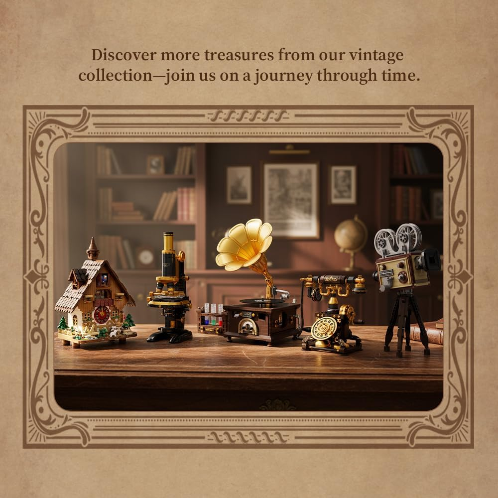 PANTASY Retro Microscope Building Kit for Adults, Antique Science Instrument Model with Mechanical Design, Brass Finish & Lab Accessories, Collectible Display Brick Set image number 5