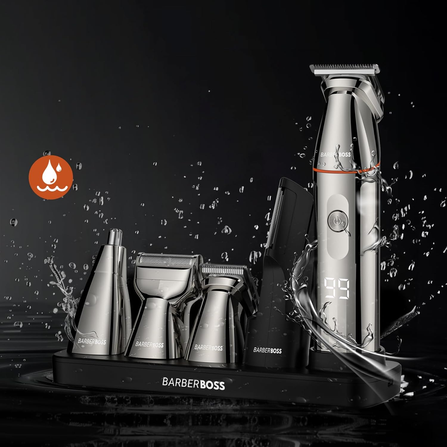 Barberboss 5-In-1 Men'S Beard Trimmer Grooming Kit for Men, Cordless Hair Clipper, Nose & Body Shaver with LED Display & USB-C Charge, Body Groomer image number 1