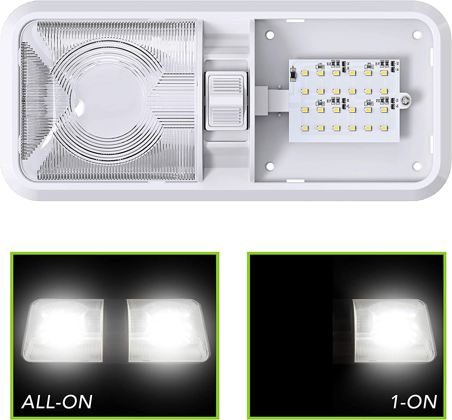 Leisure LED 5 Pack RV LED Ceiling Double Dome Light Fixture with ON/OFF Switch Interior Lighting for Car/Rv/Trailer/Camper/Boat DC 12V Natural White 4000-4500K 48X2835SMD (Natural White 4000-4500K, 5) image number 3