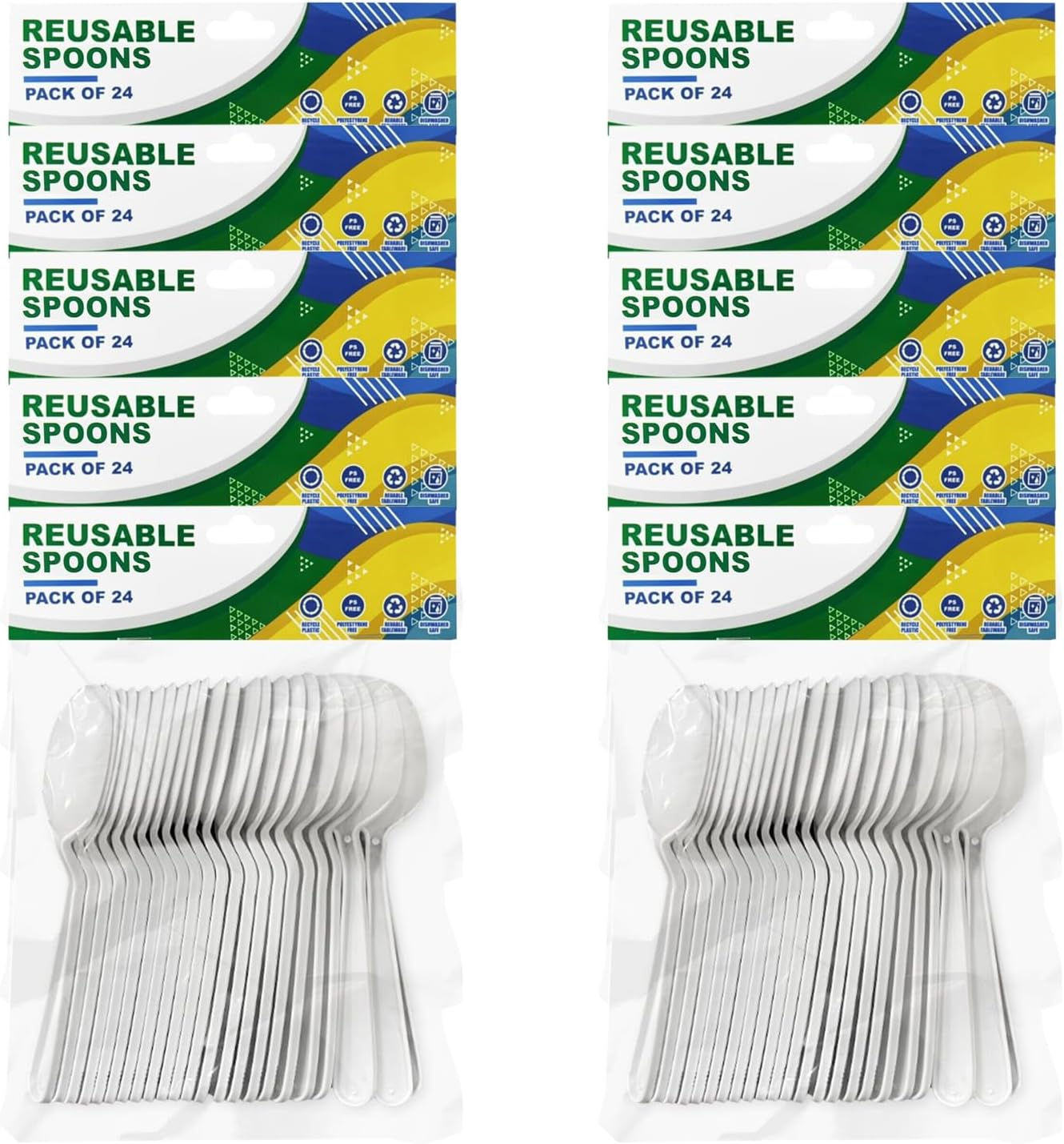 24/96/240 Pieces- Heavy Duty Reusable Plastic Spoons White Cutlery Party Catering (24) image number 2