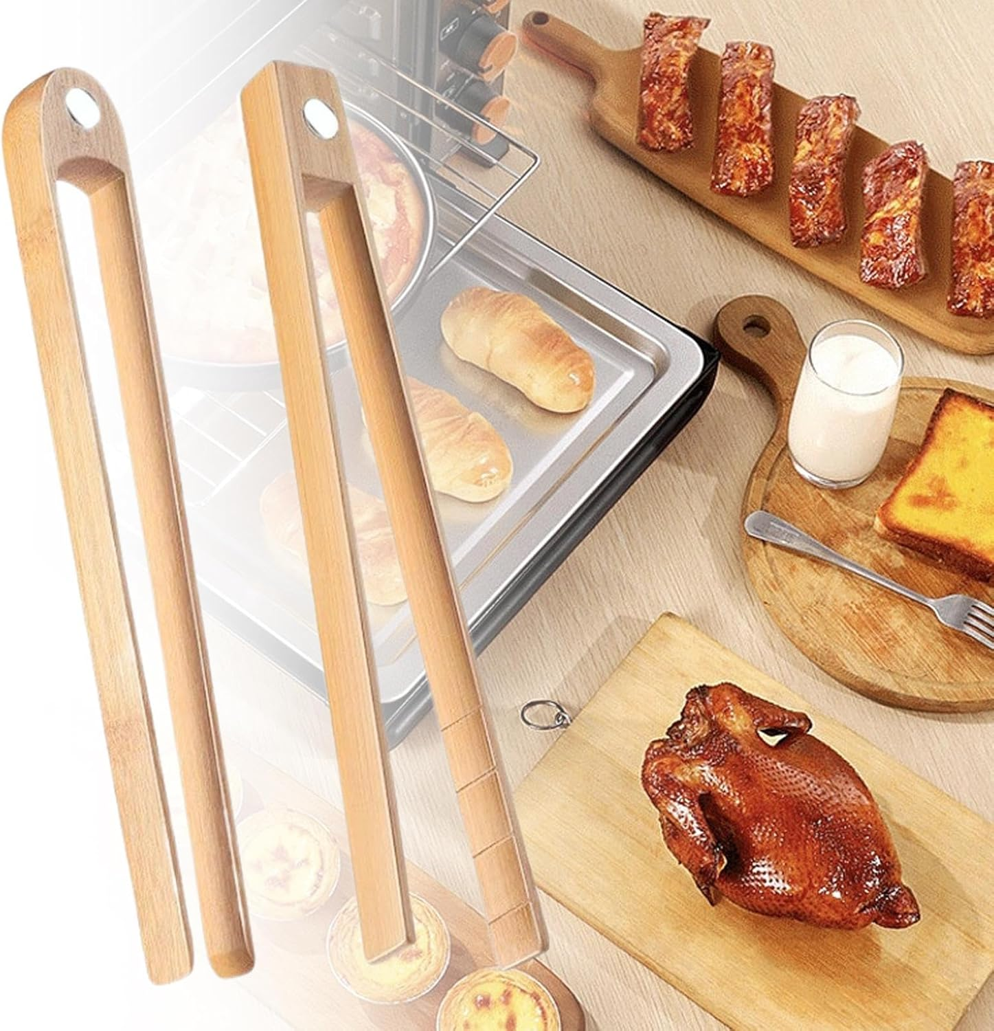 Wooden Thong - Toaster Tongs | Bread Toaster with Magnet | 8.7" Magnetic Toaster Tain | 2X Multi-Purpose Reusable Wooden Tong for Beef image number 5