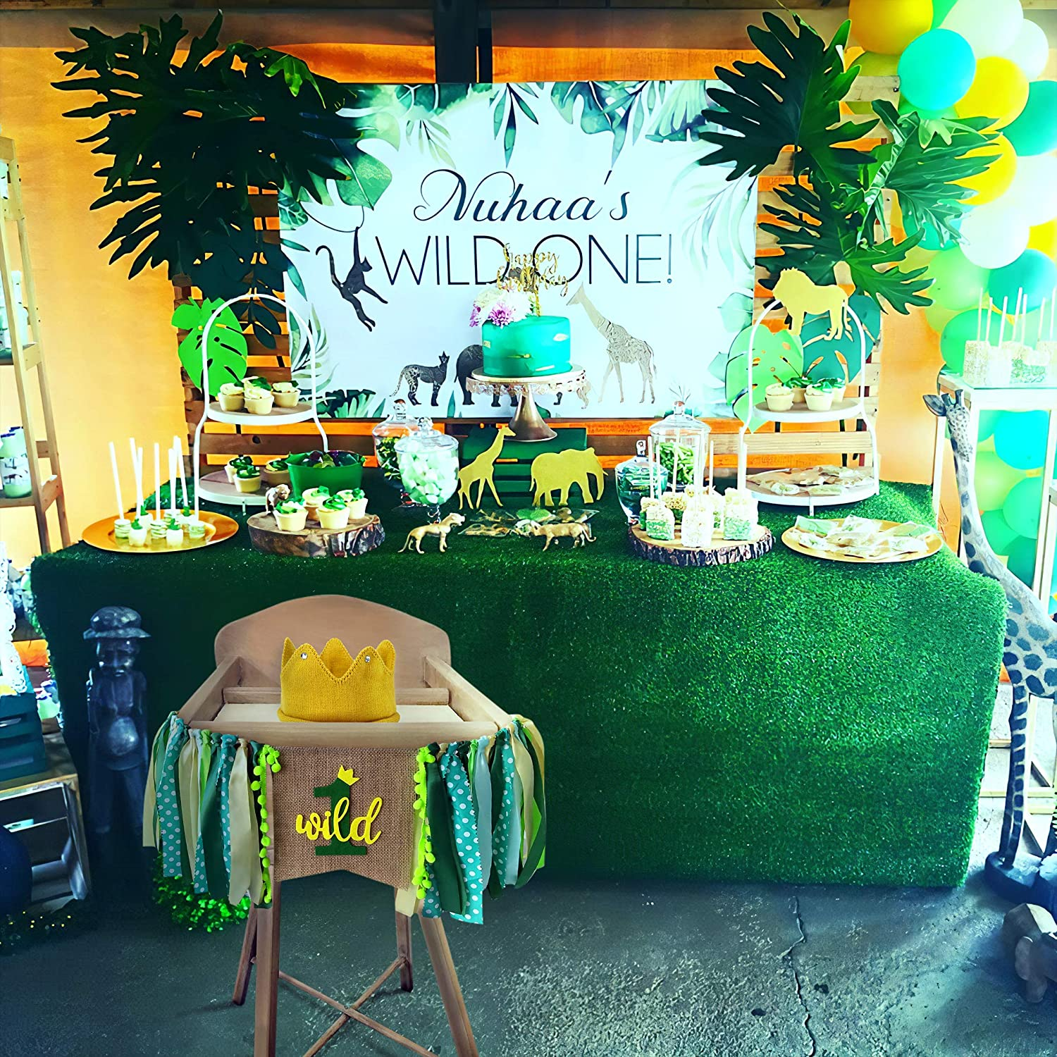 Goparty Wild One High Chair Banner Boy, 1St Birthday Highchair Banner with Crown, Fabric Jungle Safari Theme First Birthday Party Decorations image number 3