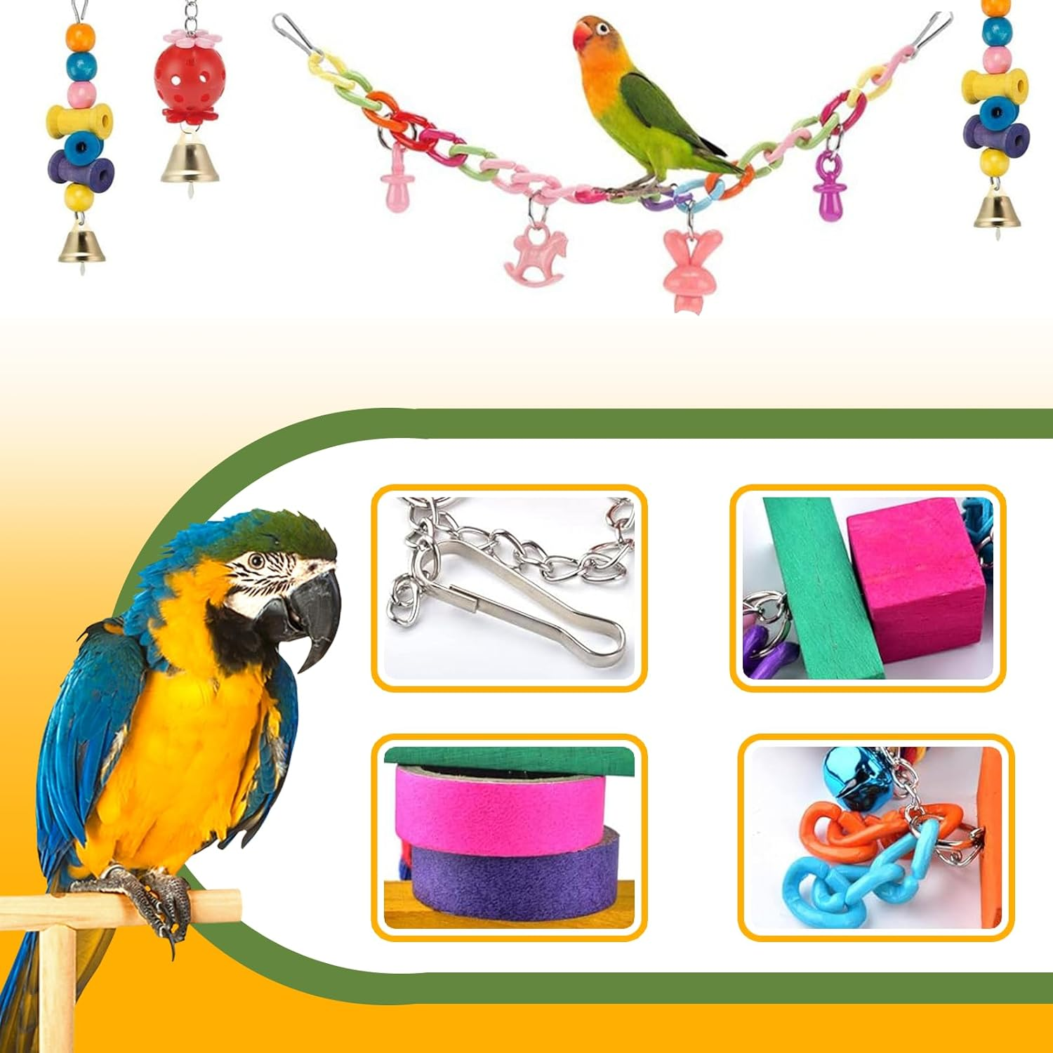 11Pcs Bird Toys Set Colourful Parrot Toys for Small Birds Interactive Ladder Swing Bridge with Bells Safe Lightweight Birds Cage Accessories for Cockatiels Budgies Lovebirds image number 5