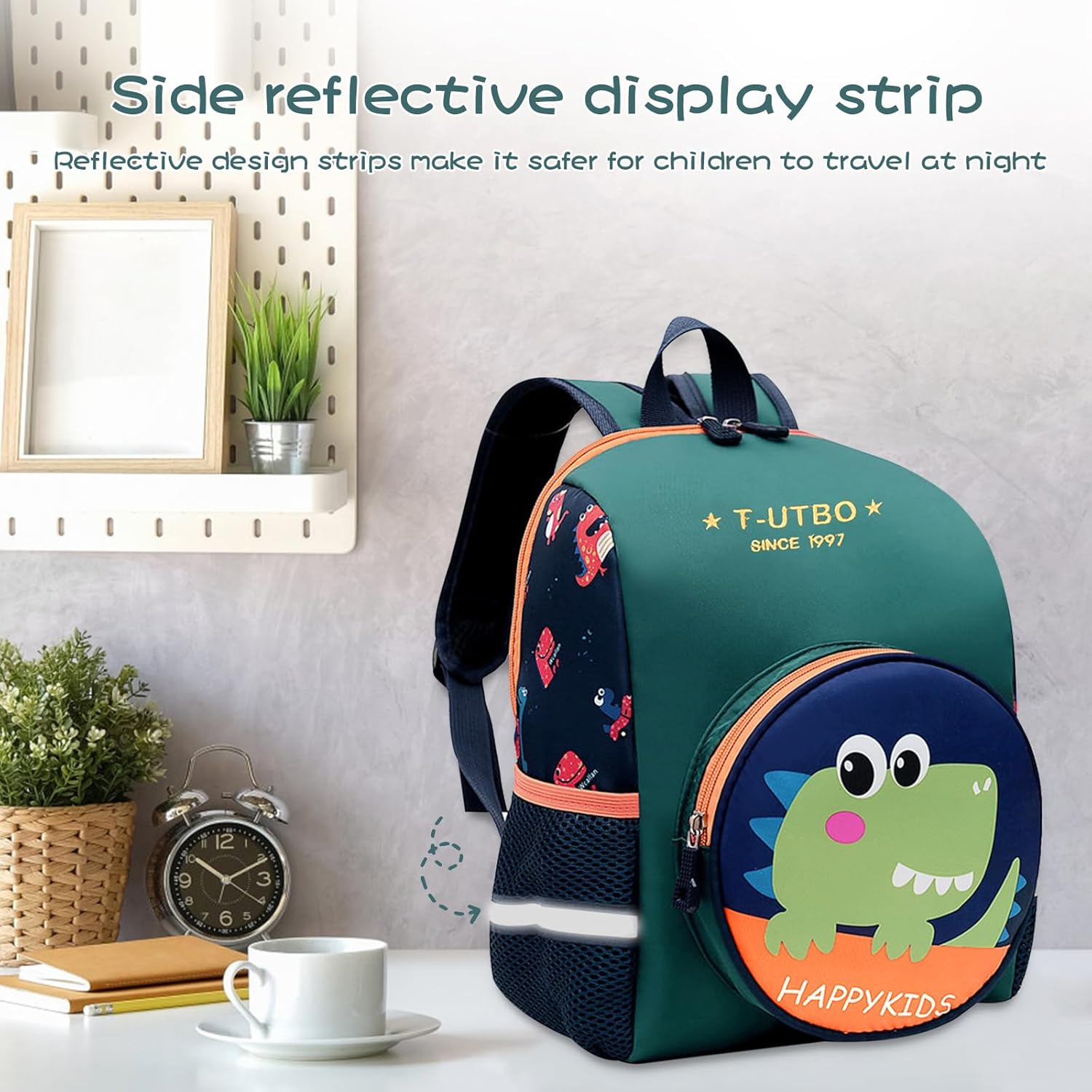 Litinliv Kids Children Dinosaur Backpack with Chest Strap, Toddler Backpack for Nursery, Kindergarten School Bag, Outdoor Rucksack, Kindergarten Nursery Backpack for 2-7 Years Boys Girls, Green, One image number 5