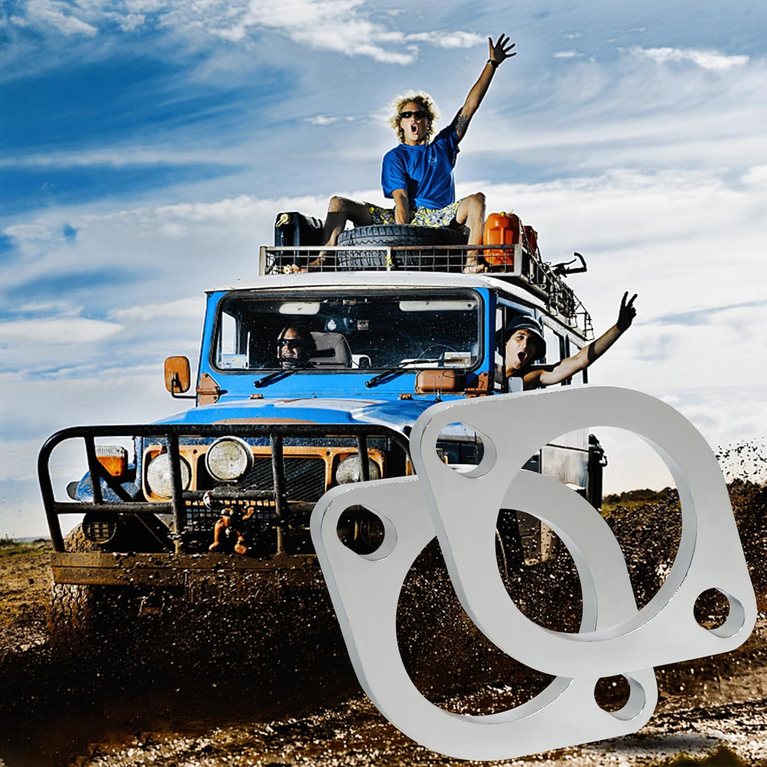 2 Bolt 2.25 Inch/60Mm Exhaust Flange Connection Kit Corrosion Proof Exhaust Flange & Exhaust Gasket Kit with Bolts & Nuts for 60Mm Downpipe(2 Pcs Flange) image number 1