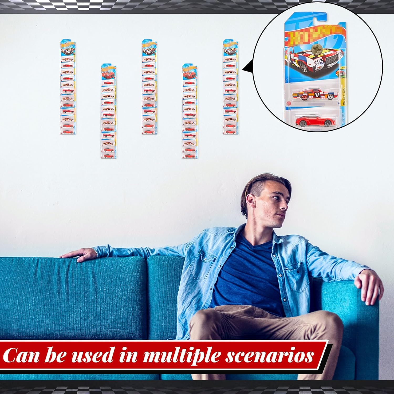 Rattanview 10 Pcs Model Car Display Cases Wall Mount Holds up to 100 Cars Compatible with Hot Wheels Toy Car Organizer Diecast Blister Car Display Shelf for Packaged Small Wheels Storage (16.7 X 4.4) image number 4