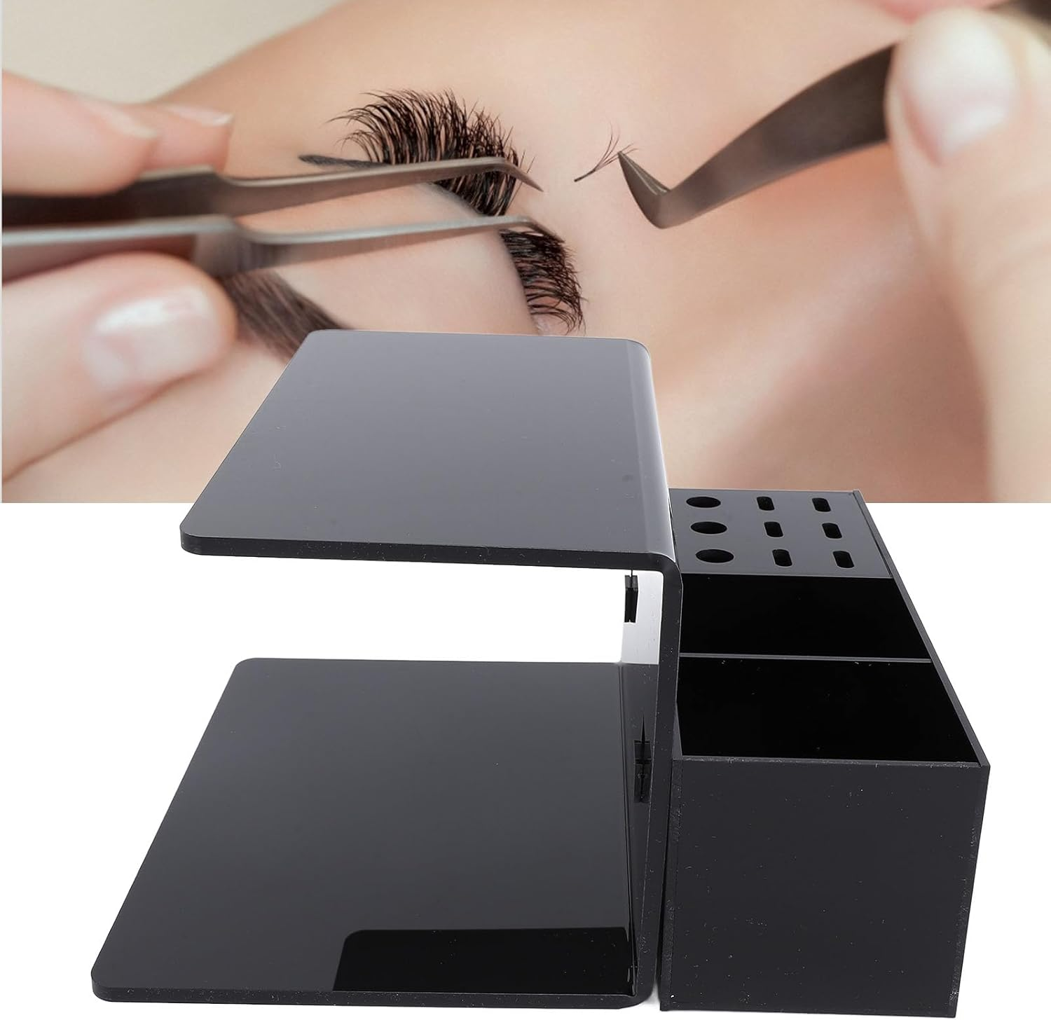 Cryfokt Premium Acrylic Eyelash Pillow Shelf with Storage Box, Convenient Lash Pillow Organizer for Eyelash Salons and Training Schools (Black) - White image number 5