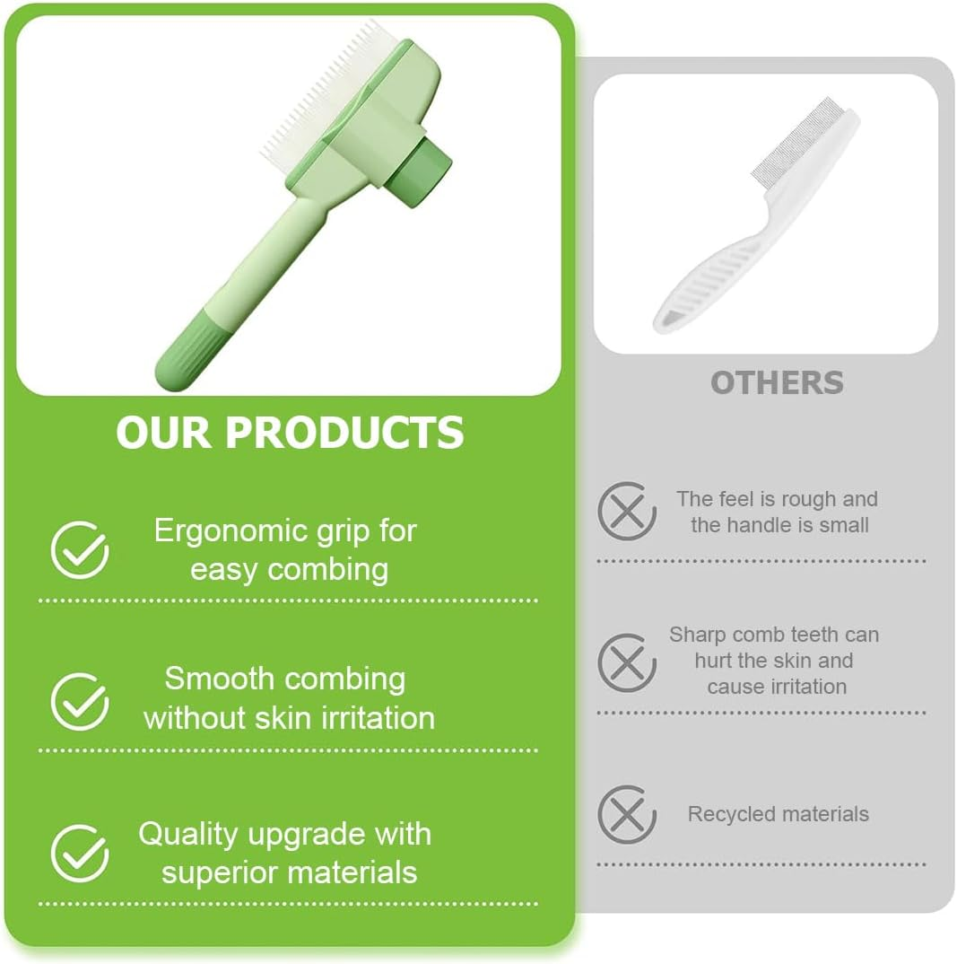 KIRZAX Self Cleaning Cat Brush (With Release Button & Flea Comb) + 1 Pair Dog Grooming Gloves - Cat Dog Horse Grooming Kit Suitable for Long/Short Hair image number 4