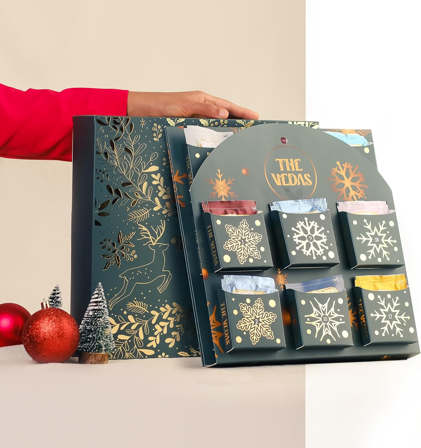 The Vedas Tea Advent Calendar Gift Set 2025 | 24 Unique Flavours | Handstitched Cotton Teabags | Advent Calendar for Adults | Tea Gift Sets image number 1