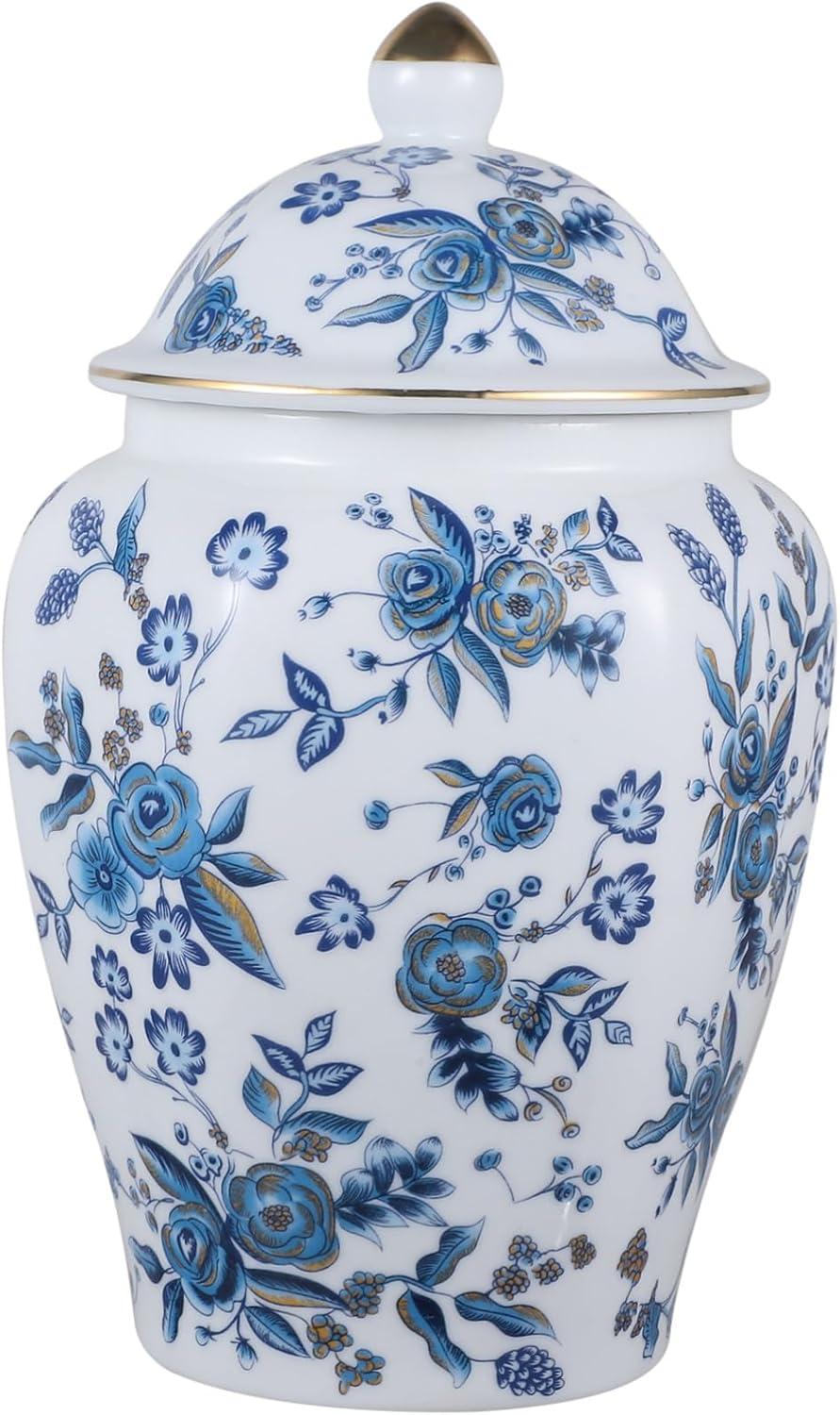 LABRIMP Blue and White Porcelain Sealed Tea Jar Lid Ceramic Storage Canister for Tea Food and Snacks Portable Size for Home Kitchen Use image number 1
