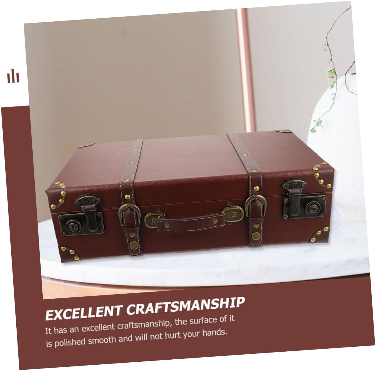Iplusmile Vintage Style Suitcase Multi-Functional Decorative Storage Box Small Brown Wooden Portable Packing Case for Home Decor and Photo Props image number 2