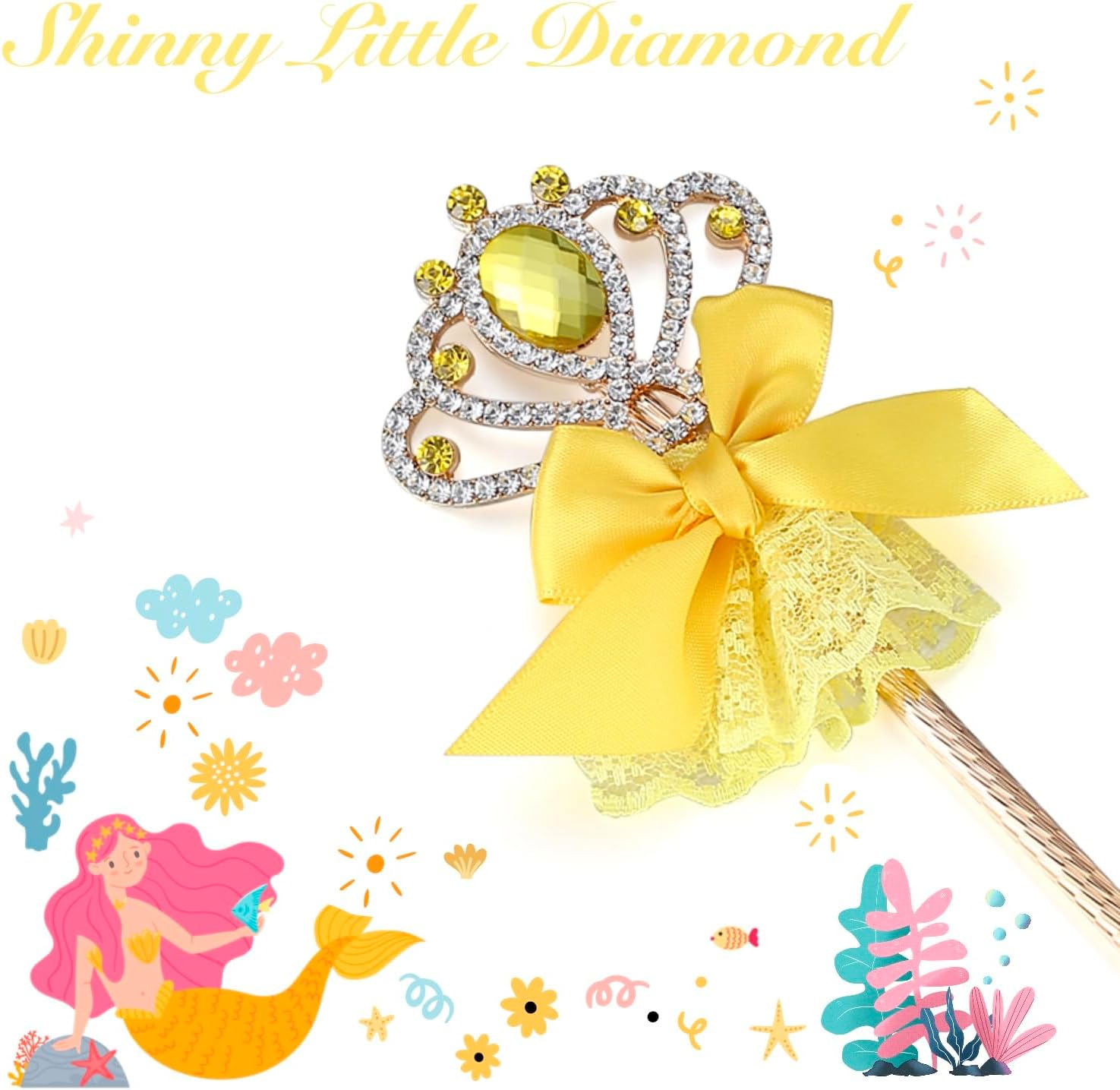 Lovelyshop Yellow Diamond Metal Princess Wand with Bowknot for Kids image number 3