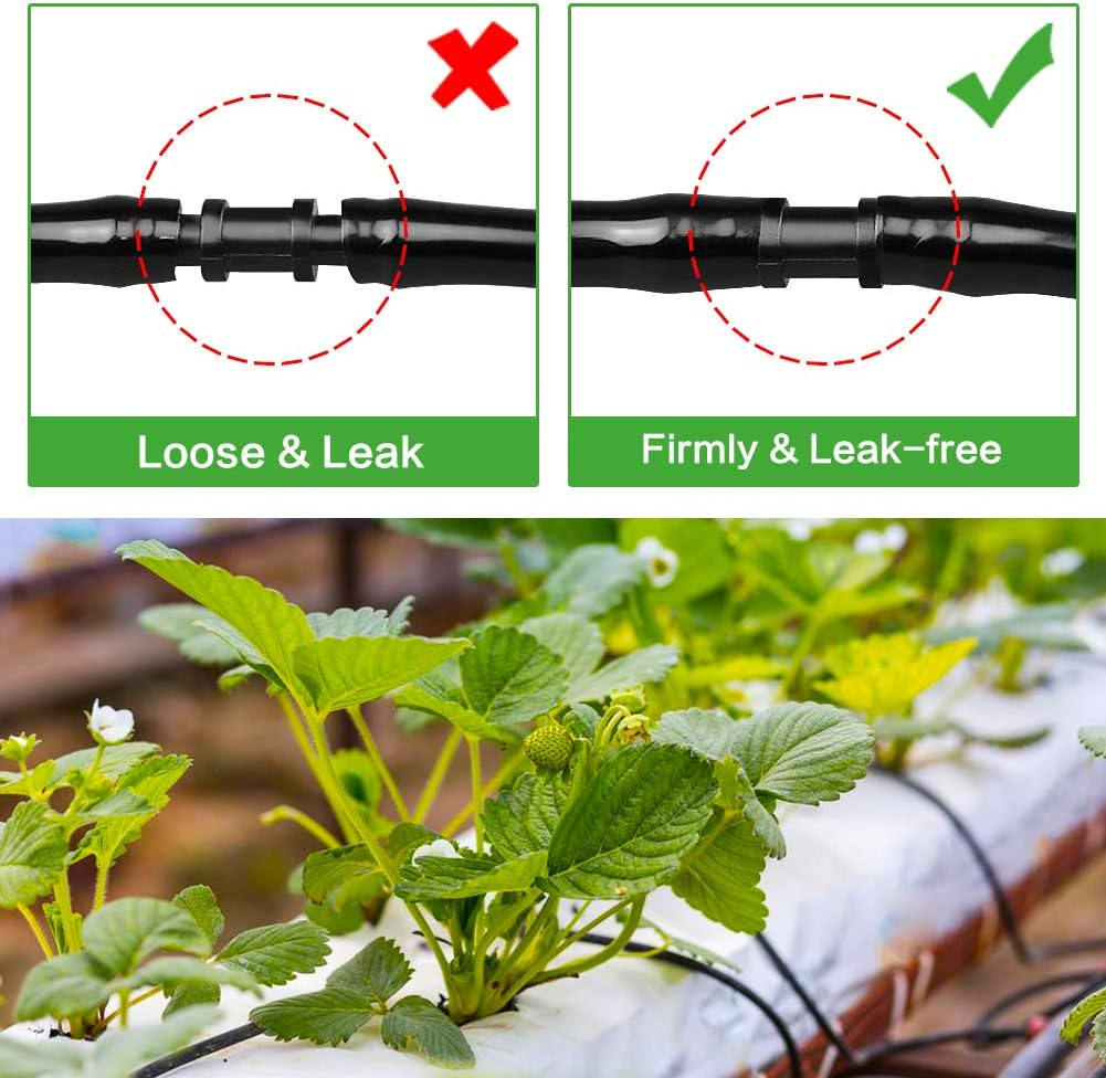 JOYPRO 100 Pieces Drip Irrigation 1/4" Barbed Coupling Fittings, Barbed Connectors for 1/4 Inch Irrigation Tubing, Drip Line Coupler for Drip Sprinkler Garden Lawn Systems - 25P Locked Nozzles-Or image number 7