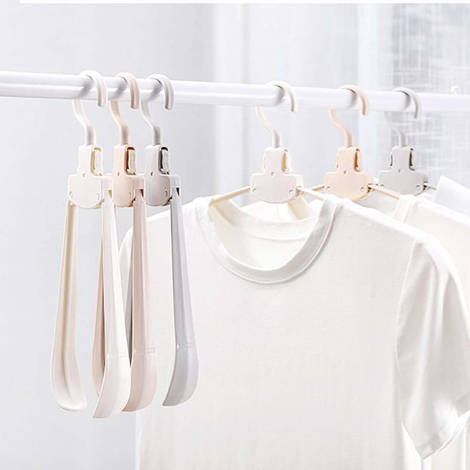 8-Piece Set 3PCS Folding Clothes Drying Rack + 5 Hangers, Foldable Portable Travel Hanger, with 5 Holes for Outdoor Campin, Balcony, Laundry Room, Hotel Apartment image number 4