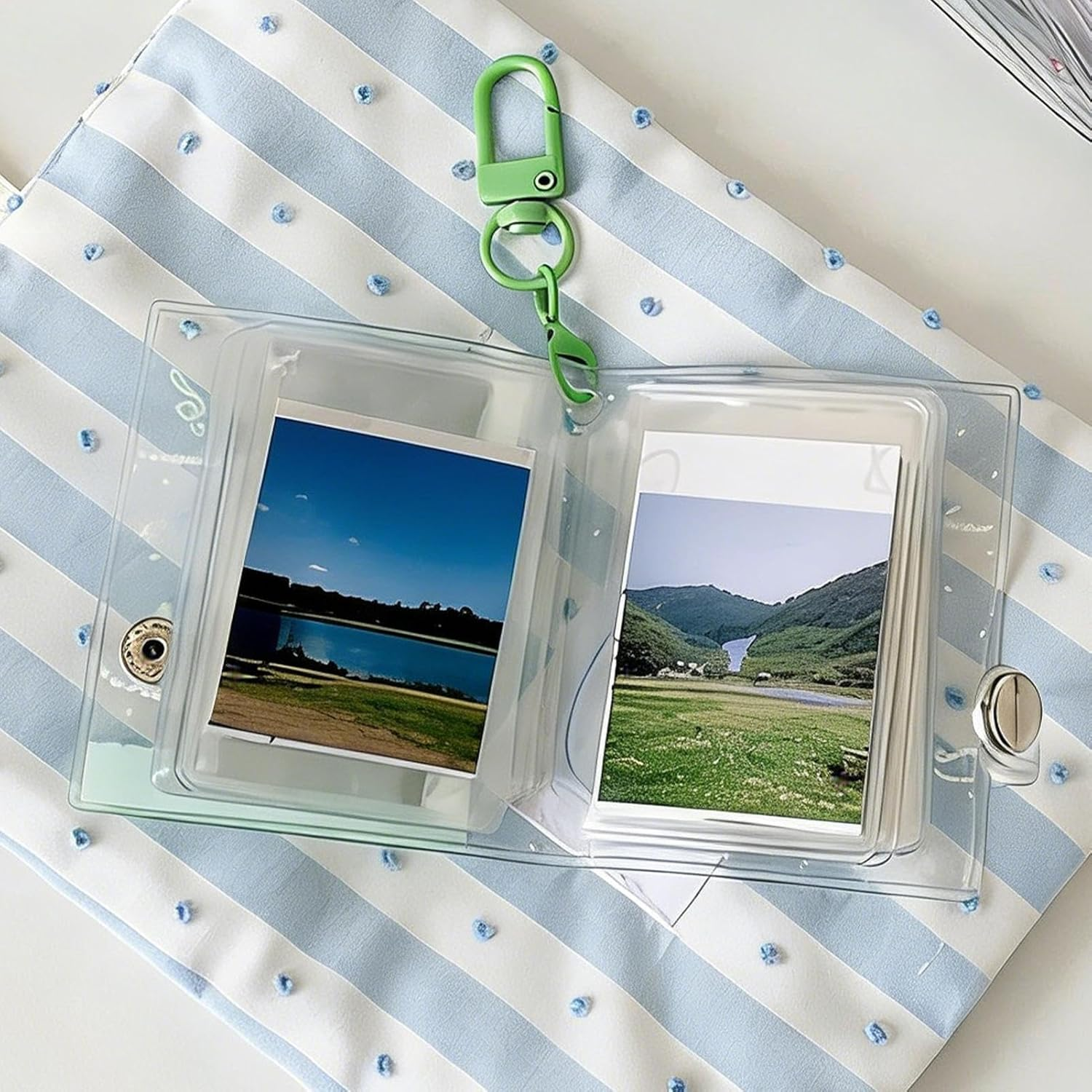 Keychain Picture Holder - Small Double-Sided 12-Pockets Keyring - 2 Inch Picture Card Holder Key Chain - for Wedding Graduation Birthday Travel Office School Luggage Bags Backpack Handbag