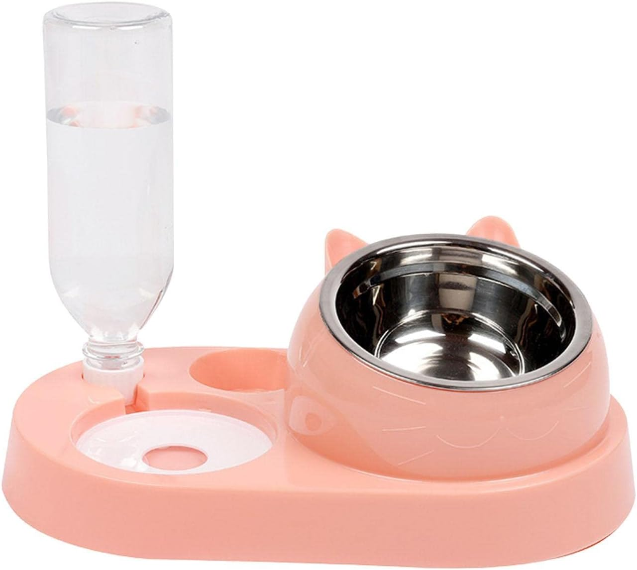 Cat Food Bowls - Cat Water Bowl with Stand - Cat Food Feeding Dishes with Automatic Cat Water Bottle for Small Dogs and Cats (Color : C: Pink Stainless Steel Bowl) image number 4